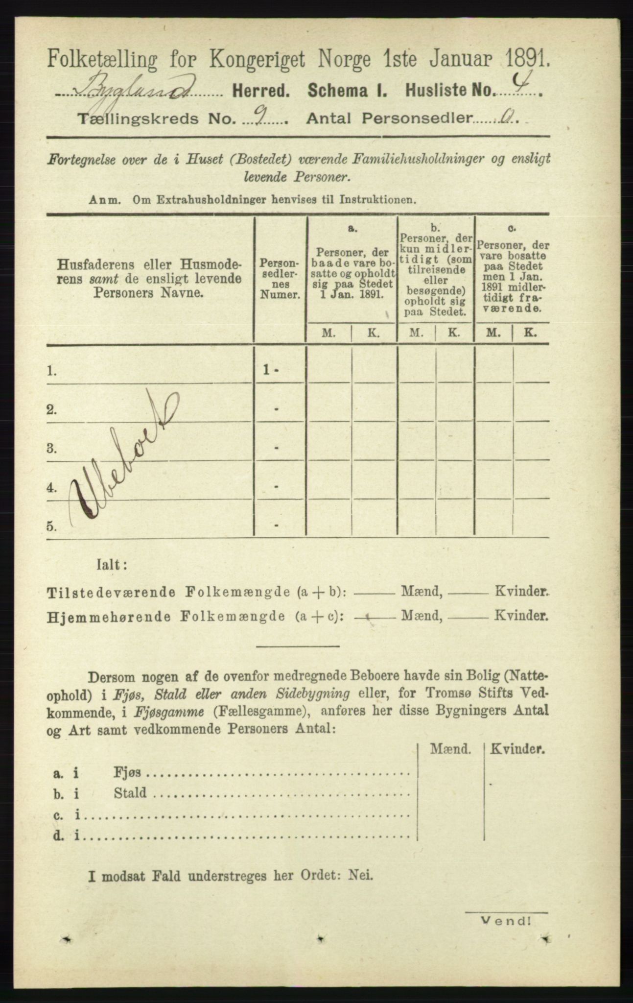 RA, 1891 census for 0938 Bygland, 1891, p. 2195