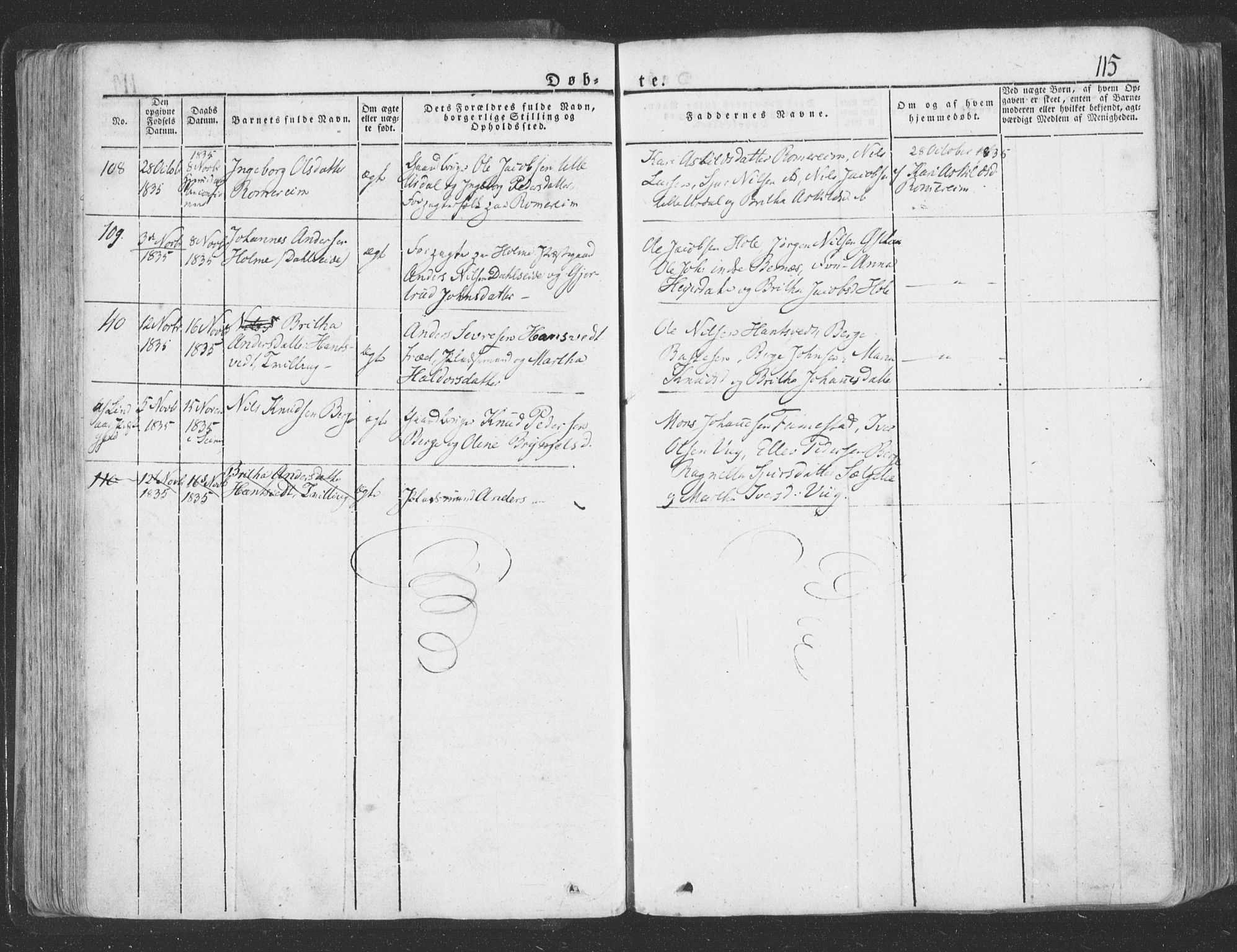 Hosanger sokneprestembete, AV/SAB-A-75801/H/Haa: Parish register (official) no. A 6, 1824-1835, p. 115