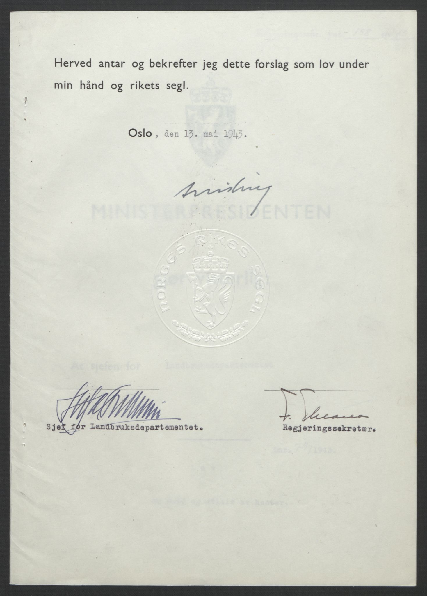 NS-administrasjonen 1940-1945 (Statsrådsekretariatet, de kommisariske statsråder mm), RA/S-4279/D/Db/L0099: Lover, 1943, p. 364