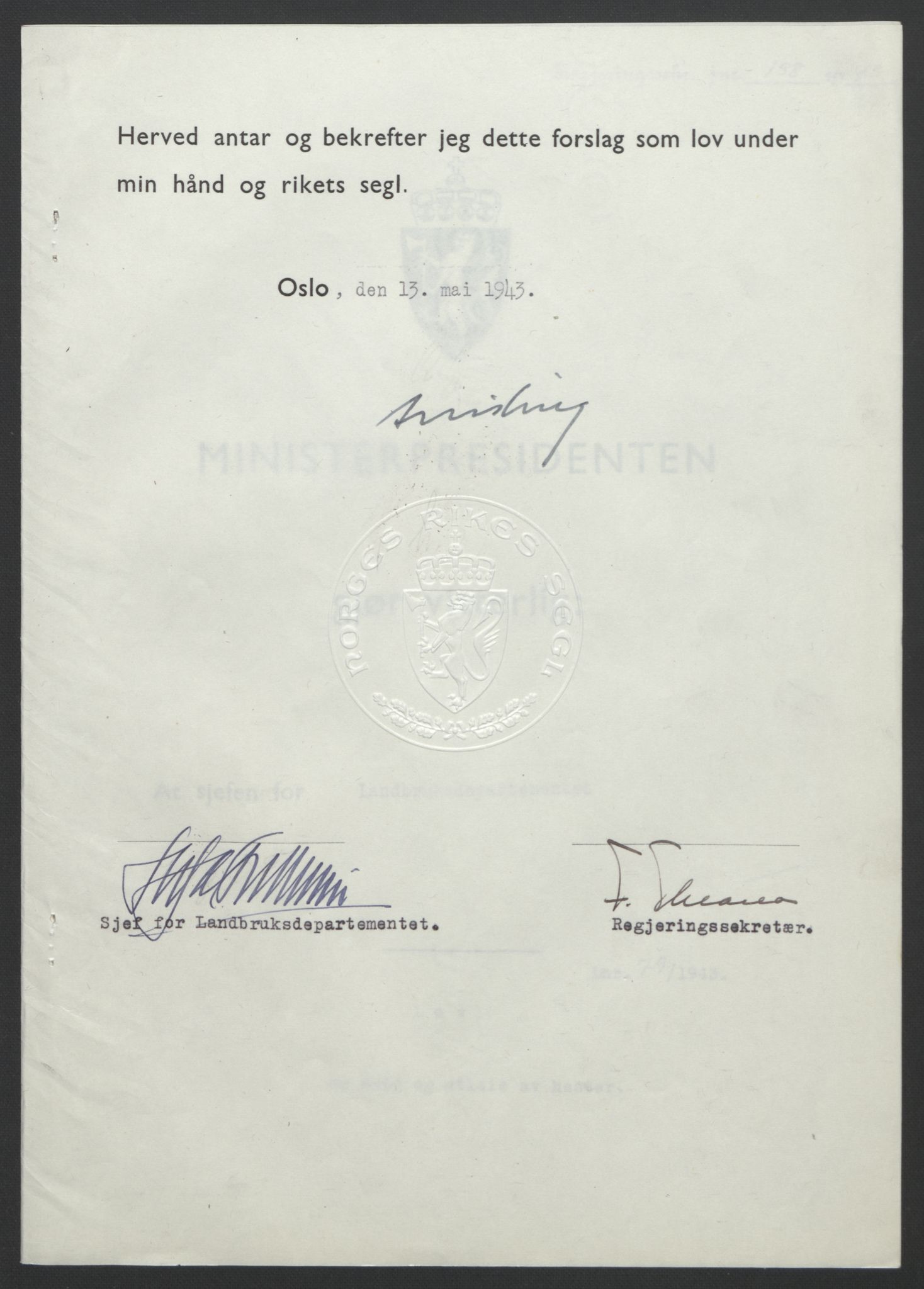 NS-administrasjonen 1940-1945 (Statsrådsekretariatet, de kommisariske statsråder mm), AV/RA-S-4279/D/Db/L0099: Lover, 1943, p. 364