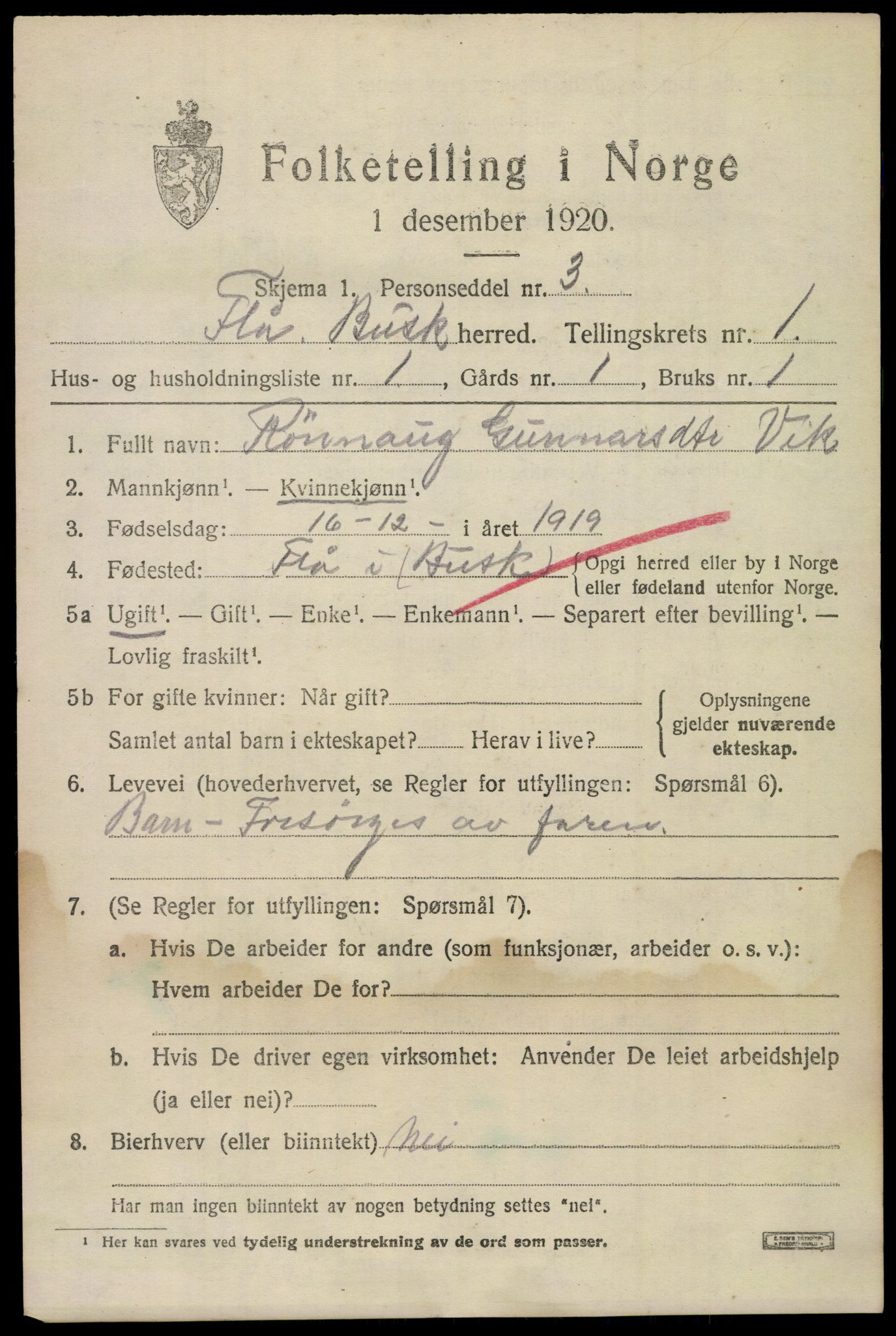 SAKO, 1920 census for Flå, 1920, p. 657
