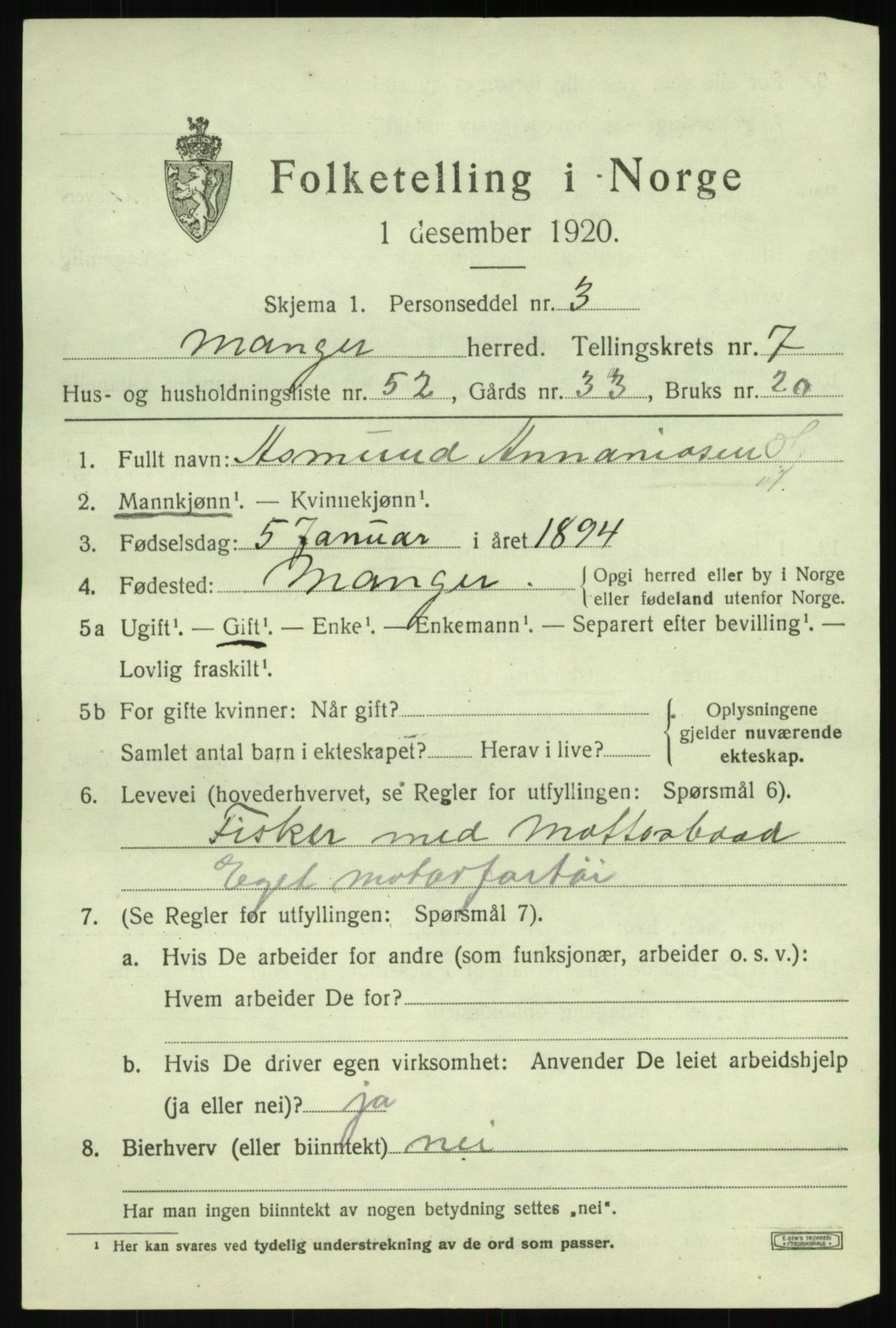 SAB, 1920 census for Manger, 1920, p. 5021