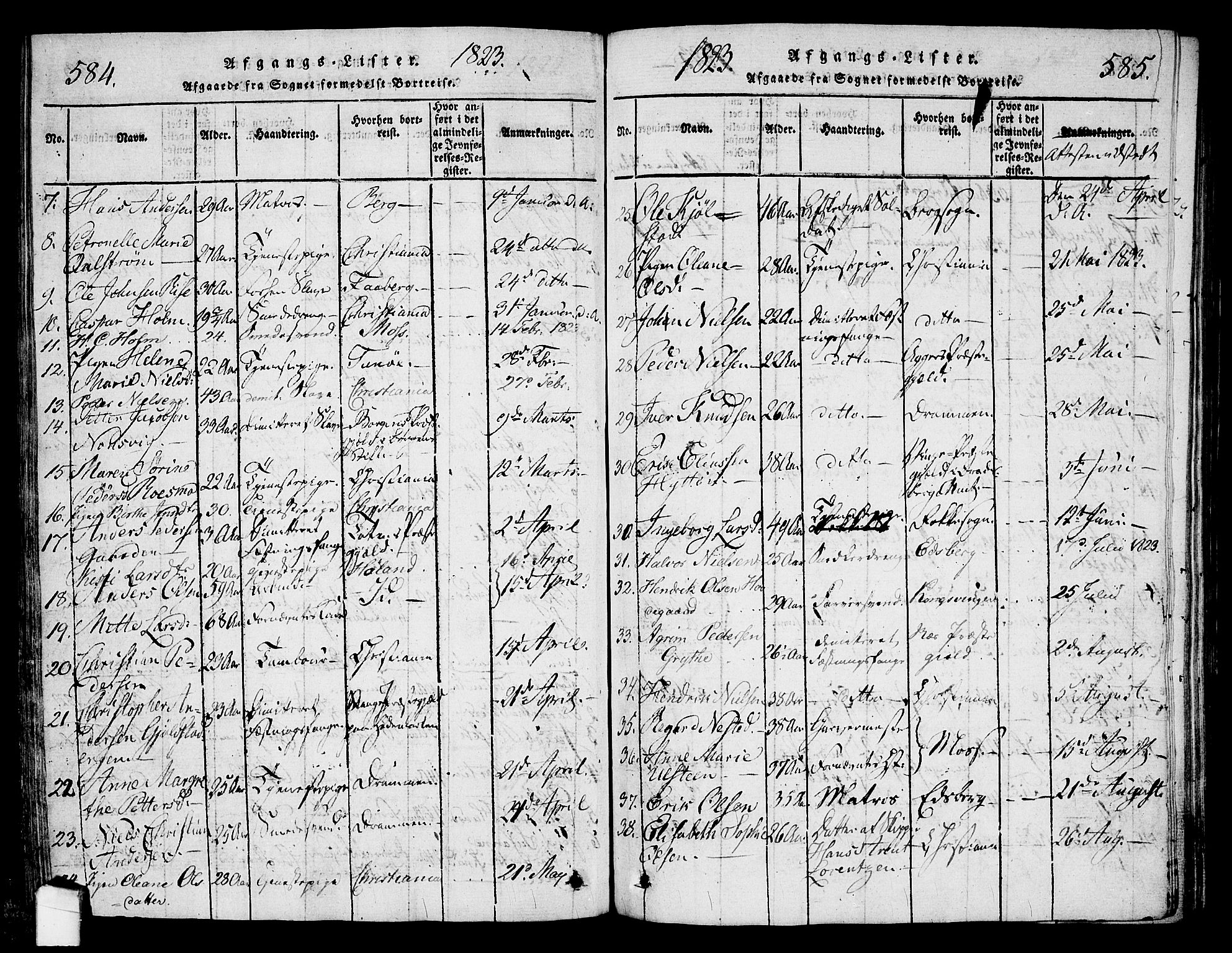 Halden prestekontor Kirkebøker, AV/SAO-A-10909/G/Ga/L0001: Parish register (copy) no. 1, 1815-1833, p. 584-585