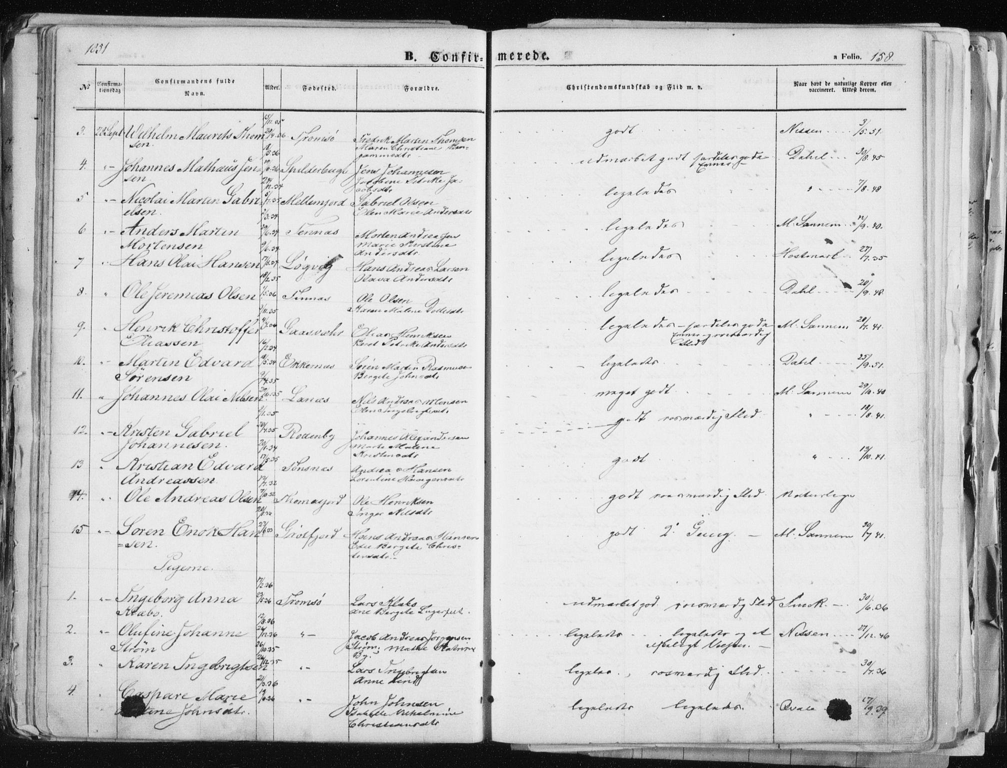 Tromsø sokneprestkontor/stiftsprosti/domprosti, SATØ/S-1343/G/Ga/L0010kirke: Parish register (official) no. 10, 1848-1855, p. 158