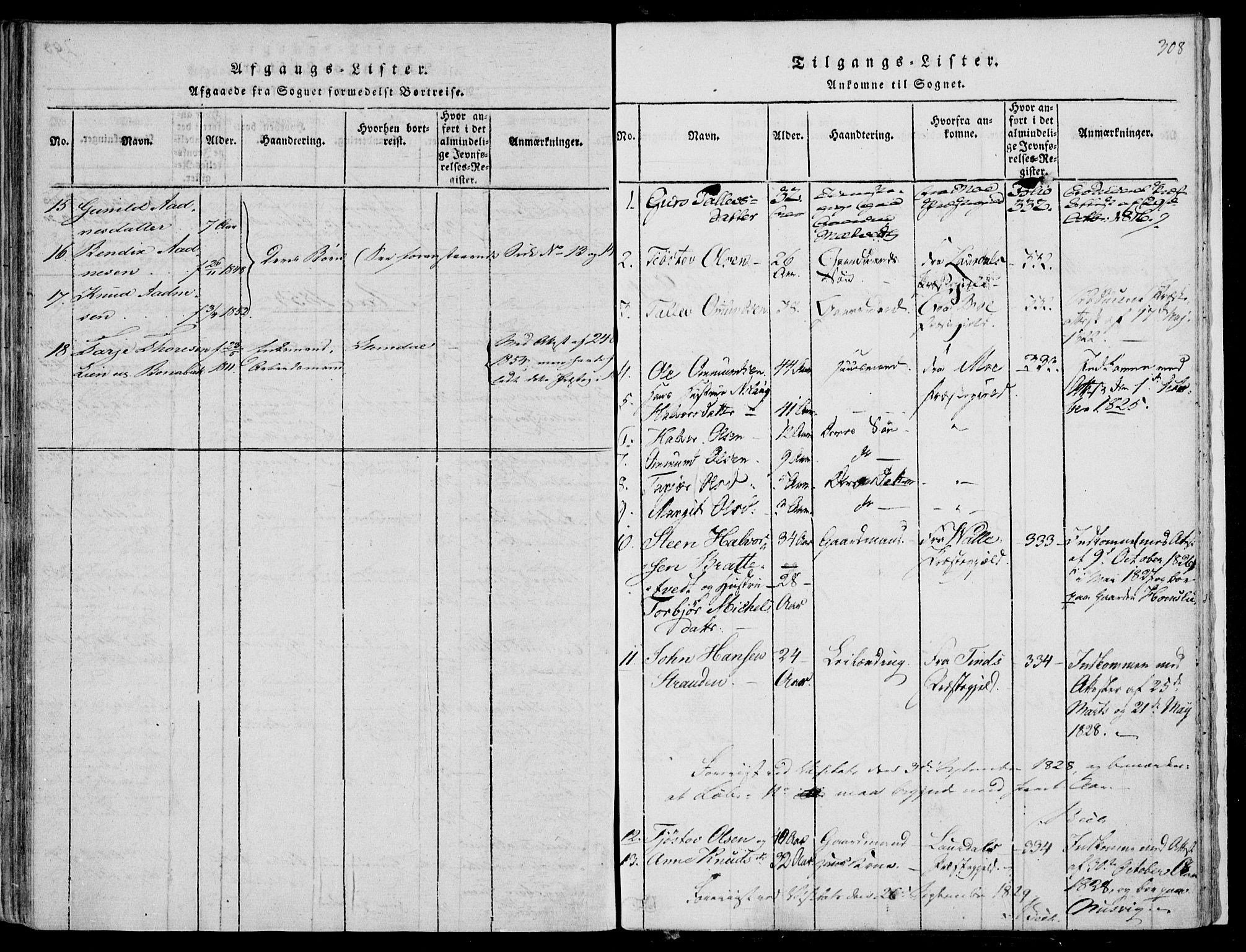 Fyresdal kirkebøker, SAKO/A-263/F/Fa/L0004: Parish register (official) no. I 4, 1815-1854, p. 308