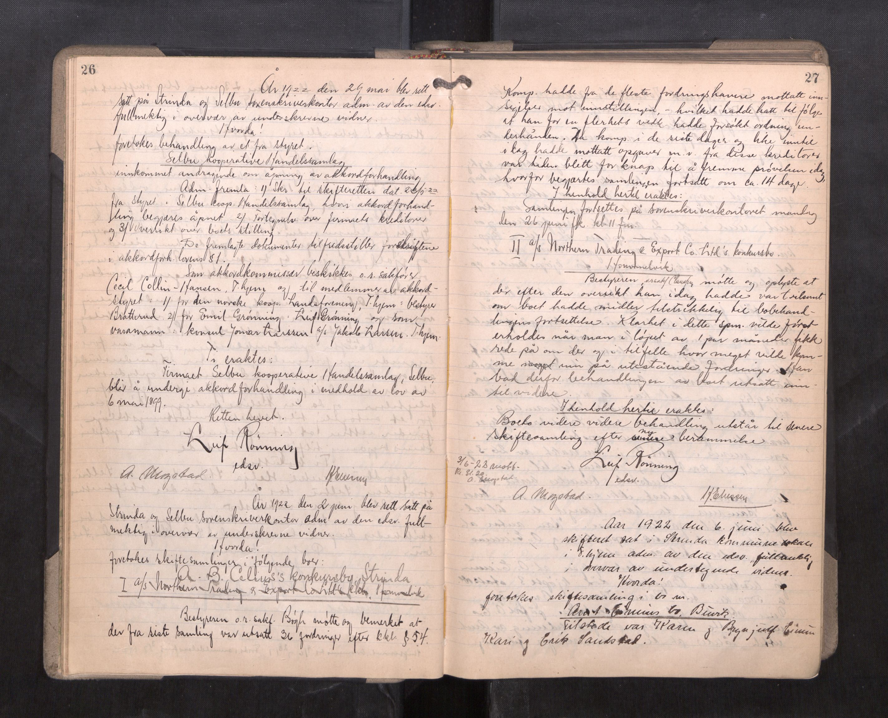 Strinda og Selbu sorenskriveri, AV/SAT-A-0015/3/3B/L0014: Skifteforhandlingsprot. 14, 1922-1924, p. 26-27
