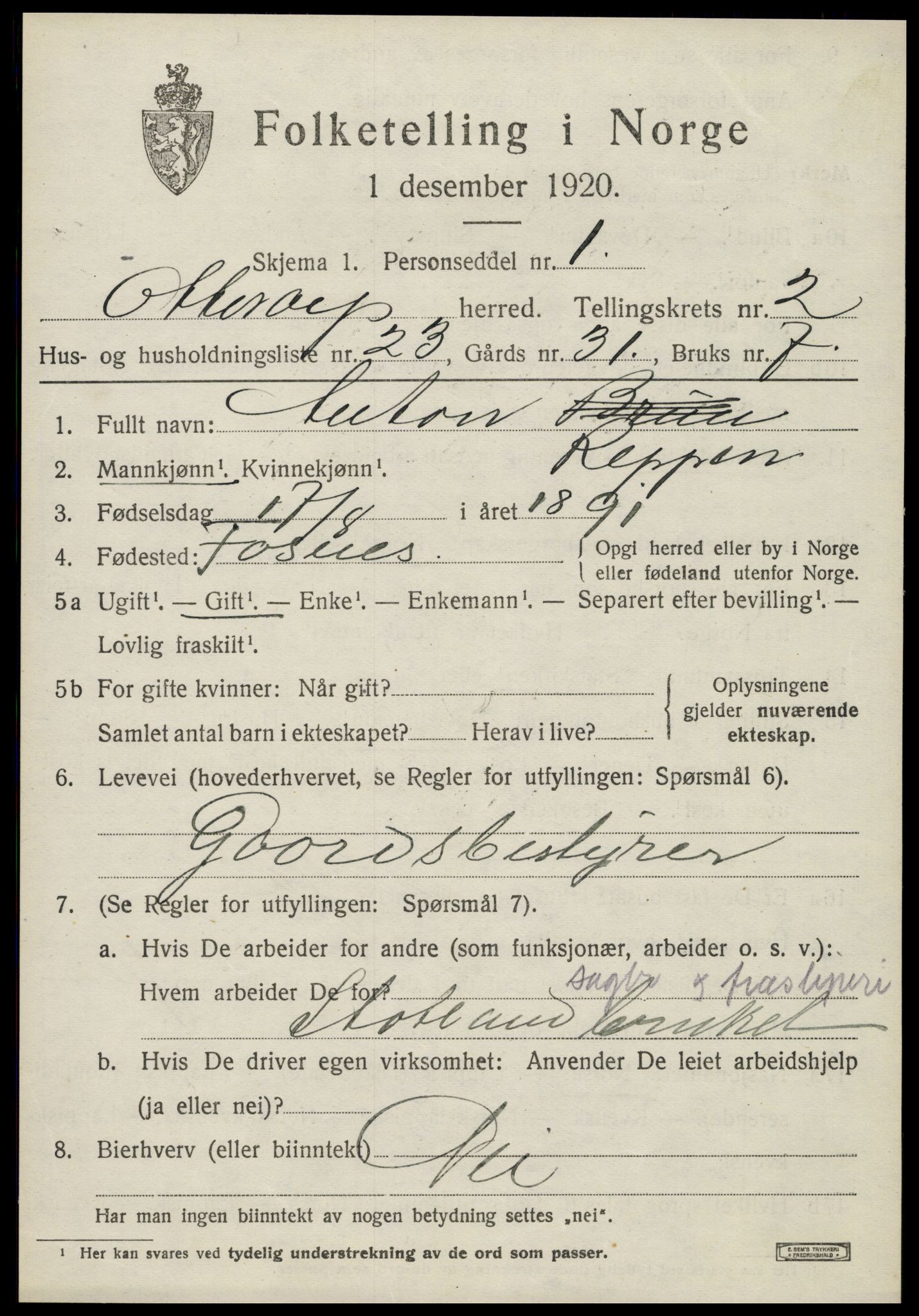 SAT, 1920 census for Otterøy, 1920, p. 1365