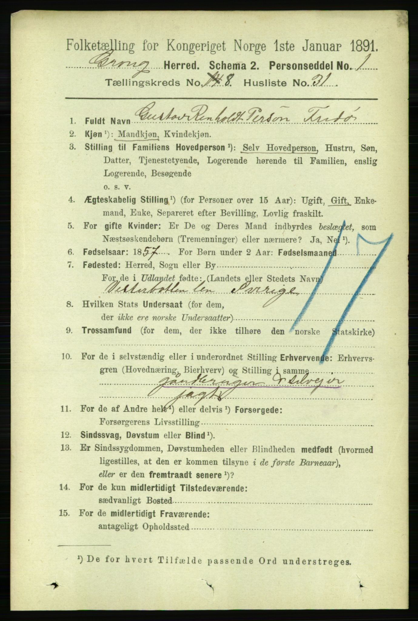 RA, 1891 census for 1742 Grong, 1891, p. 3062