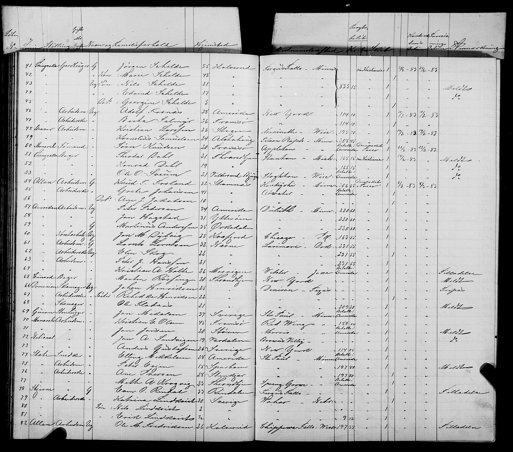 Trondheim politikammer, AV/SAT-A-1887/1/32/L0006: Emigrantprotokoll VI, 1882-1885