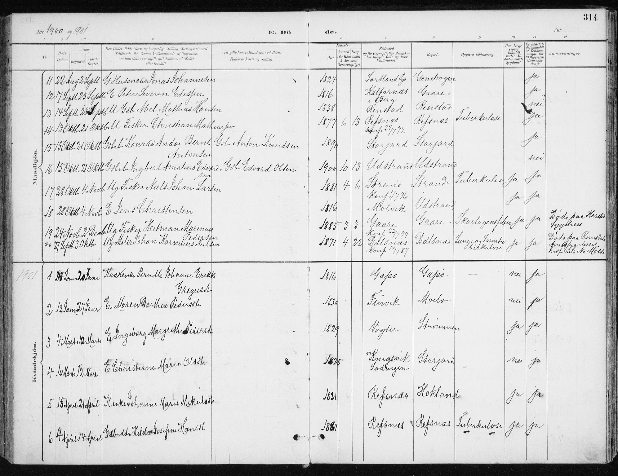 Kvæfjord sokneprestkontor, SATØ/S-1323/G/Ga/Gaa/L0006kirke: Parish register (official) no. 6, 1895-1914, p. 314