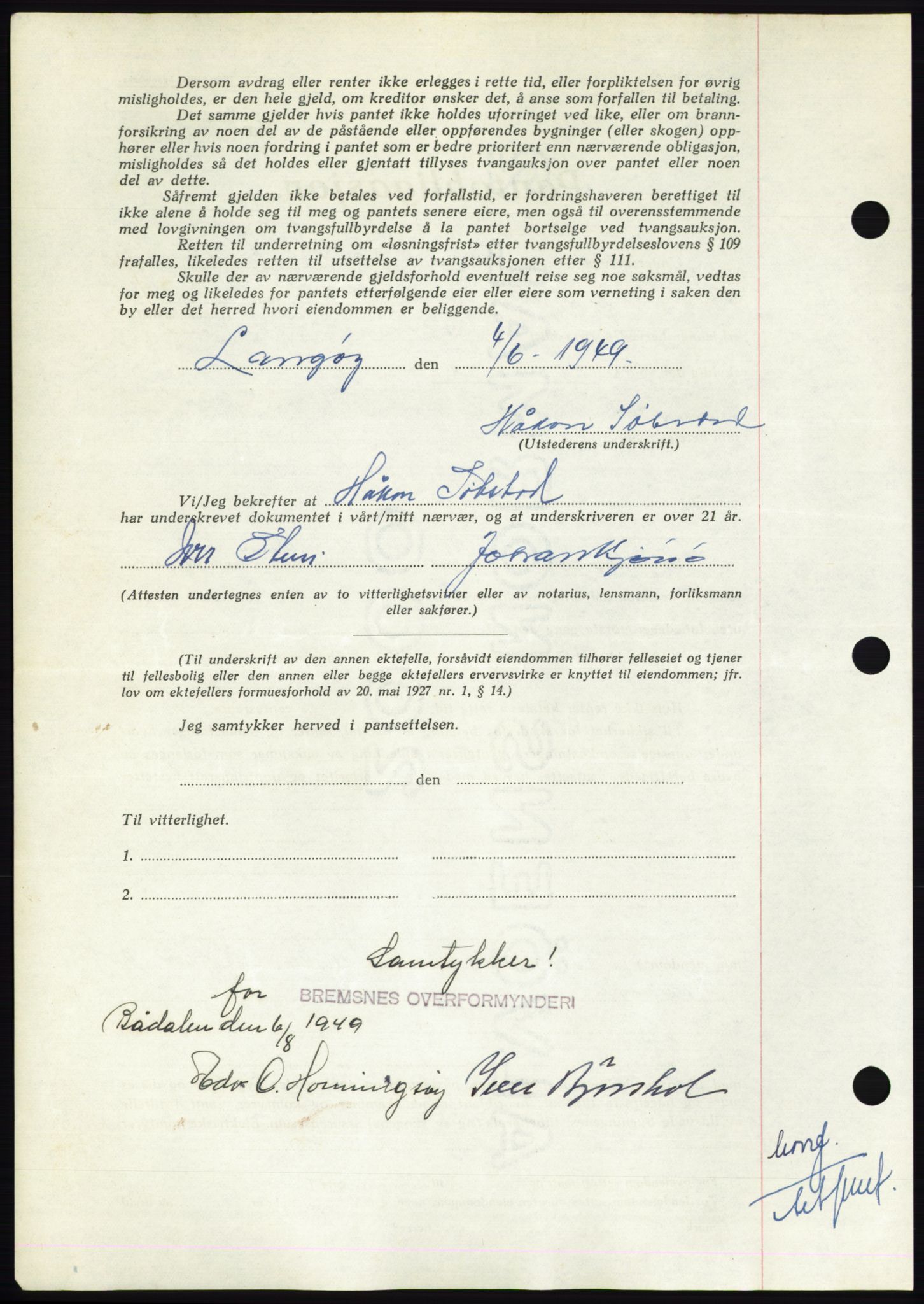 Nordmøre sorenskriveri, AV/SAT-A-4132/1/2/2Ca: Mortgage book no. B102, 1949-1949, Diary no: : 2218/1949