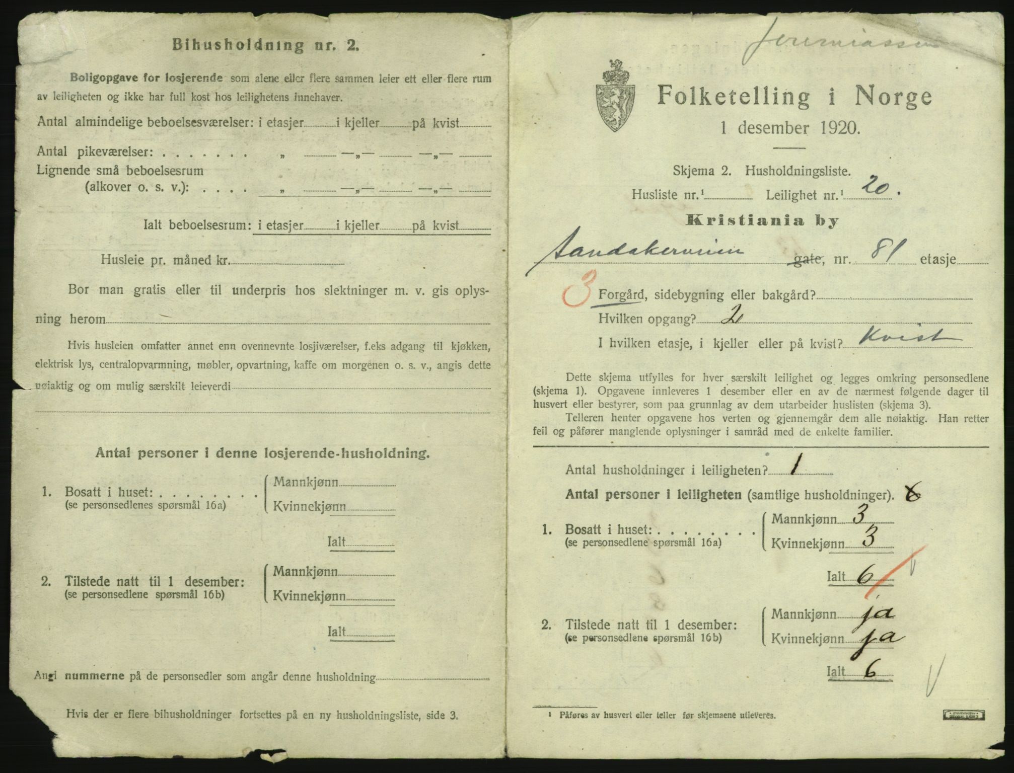 SAO, 1920 census for Kristiania, 1920, p. 87955