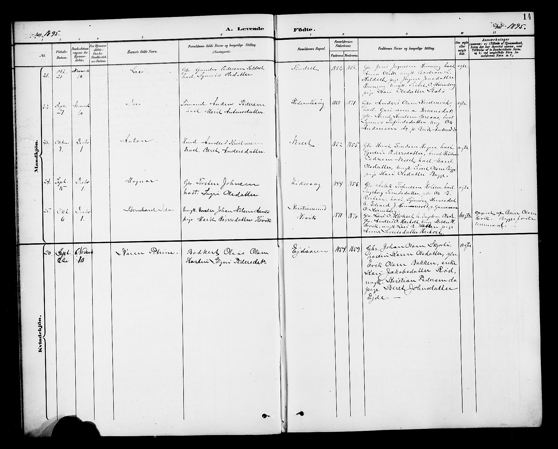 Ministerialprotokoller, klokkerbøker og fødselsregistre - Møre og Romsdal, AV/SAT-A-1454/551/L0632: Parish register (copy) no. 551C04, 1894-1920, p. 14