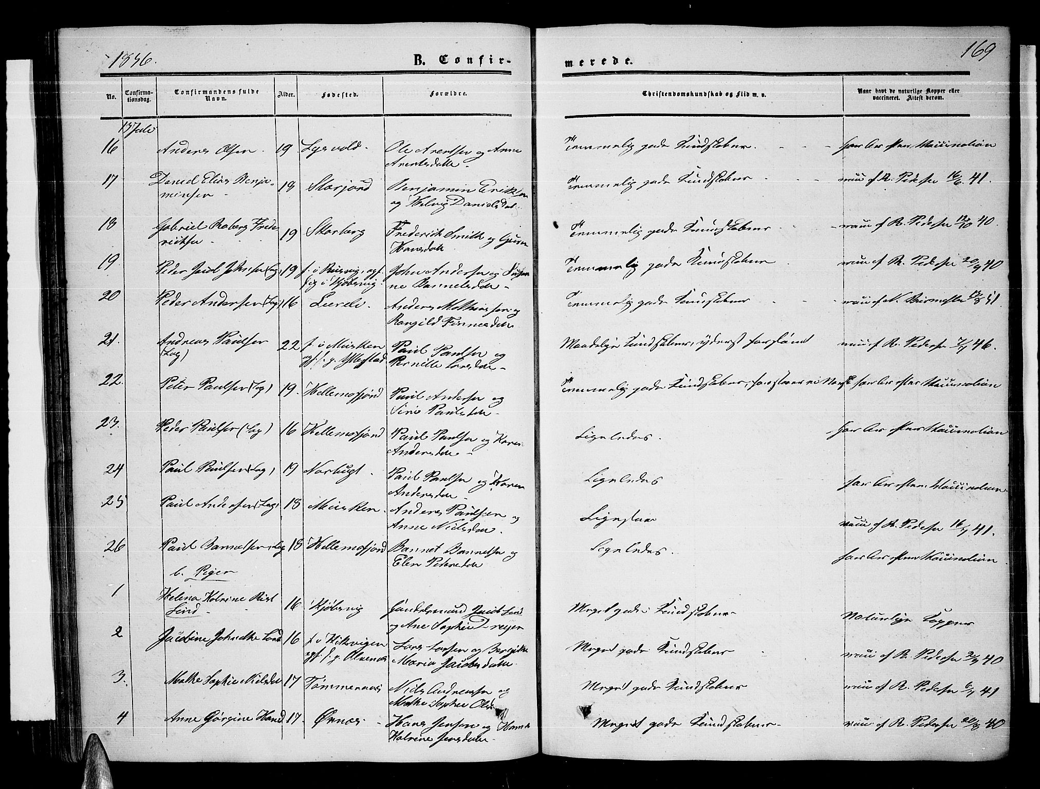 Ministerialprotokoller, klokkerbøker og fødselsregistre - Nordland, AV/SAT-A-1459/872/L1046: Parish register (copy) no. 872C02, 1852-1879, p. 169