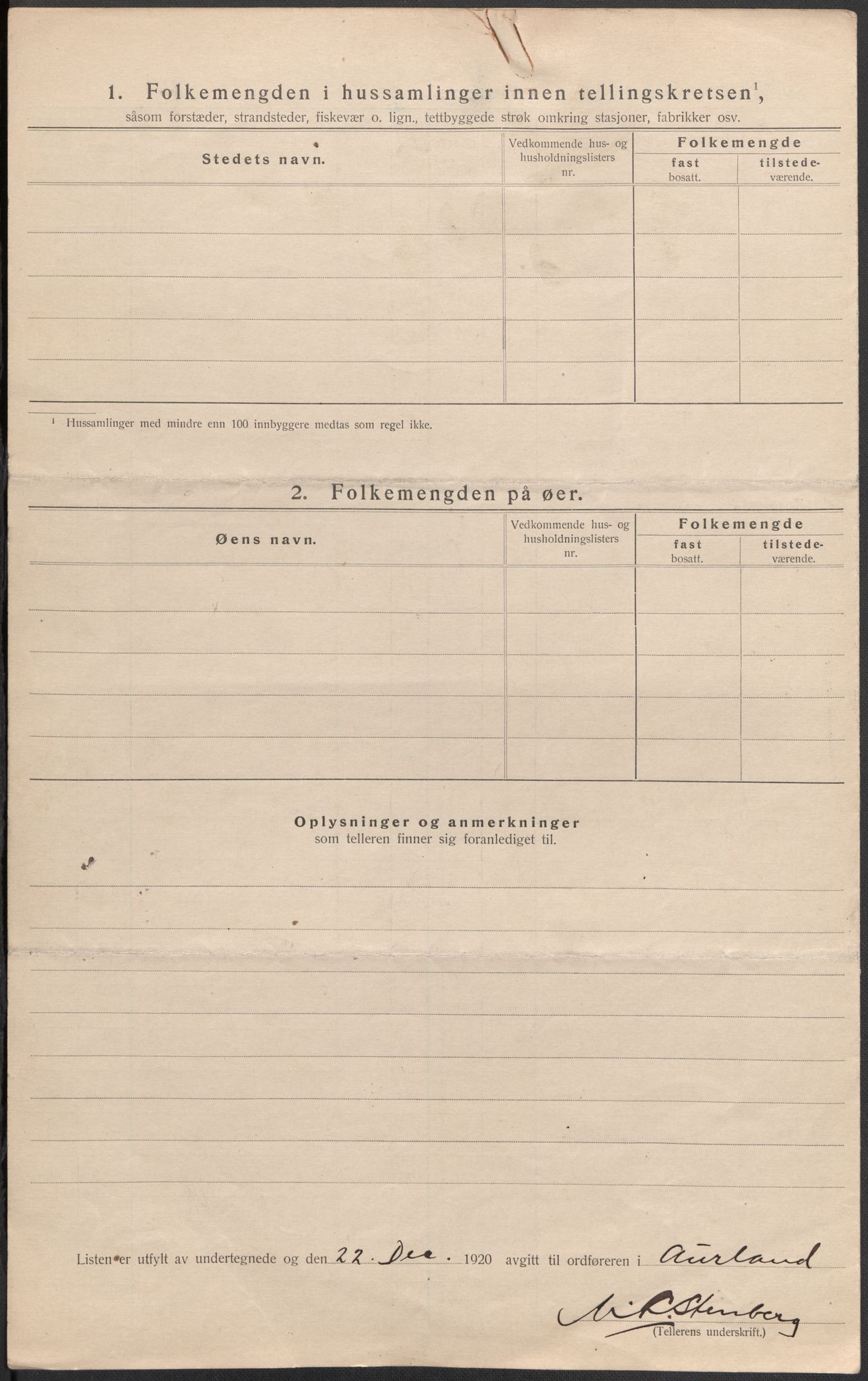 SAB, 1920 census for Aurland, 1920, p. 24