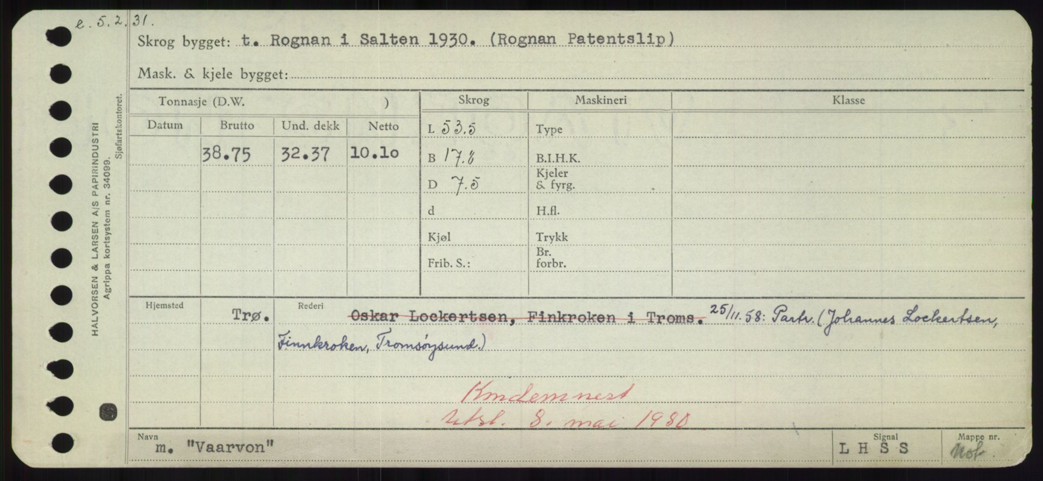 Sjøfartsdirektoratet med forløpere, Skipsmålingen, RA/S-1627/H/Hd/L0042: Fartøy, Vi-We, p. 235