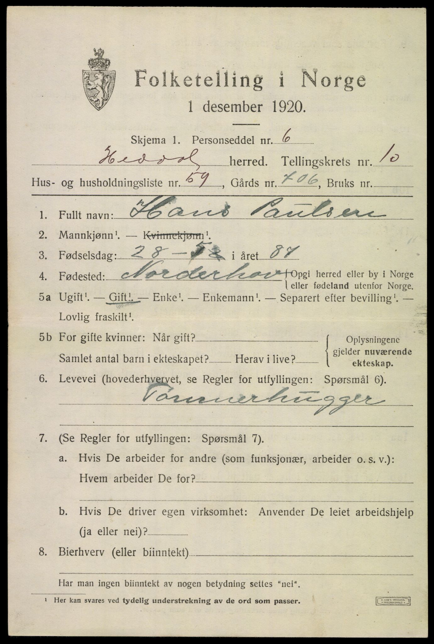 SAKO, 1920 census for Heddal, 1920, p. 7728