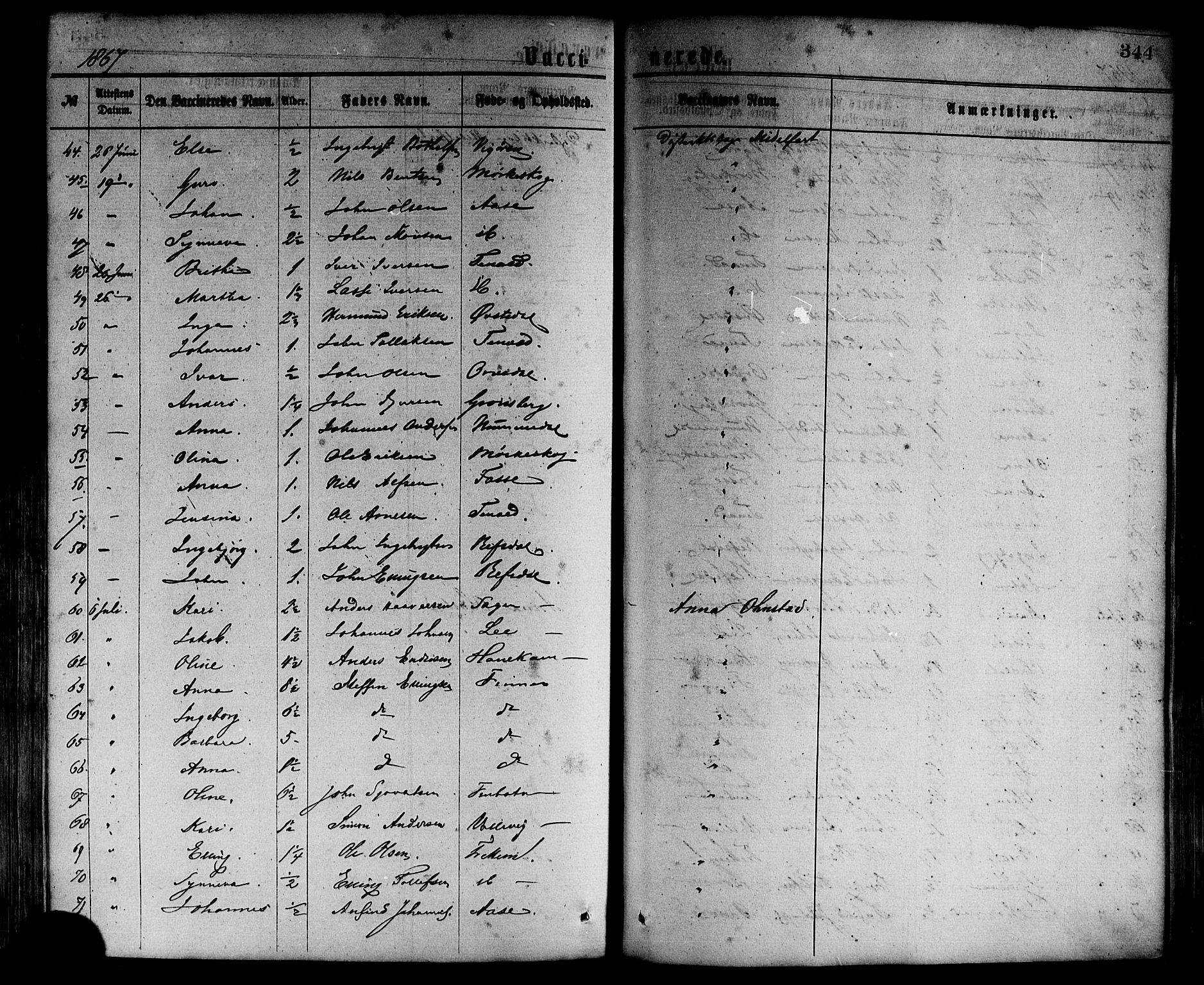 Vik sokneprestembete, AV/SAB-A-81501/H/Haa/Haaa/L0009: Parish register (official) no. A 9, 1866-1877, p. 344