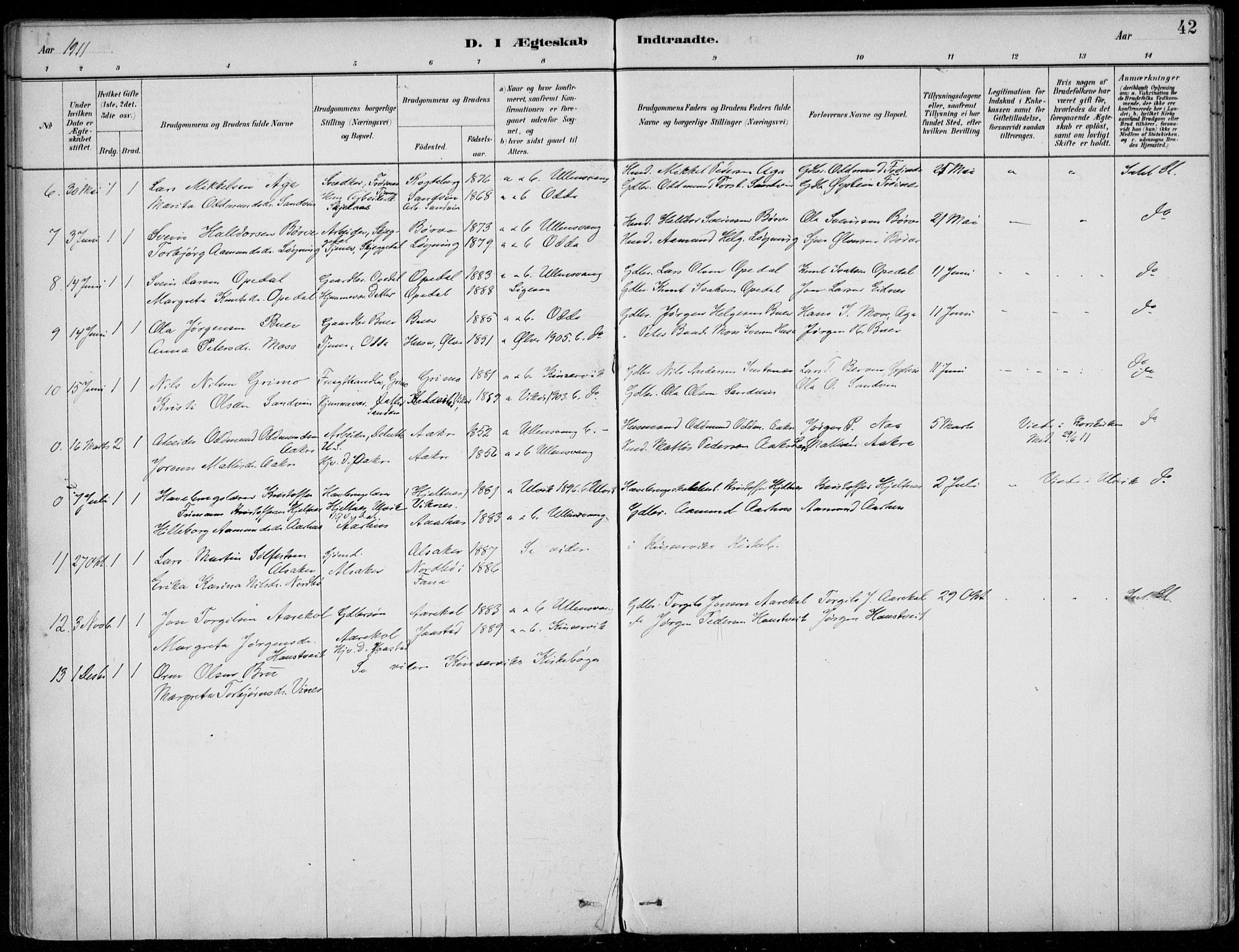 Ullensvang sokneprestembete, AV/SAB-A-78701/H/Haa: Parish register (official) no. B  3, 1882-1911, p. 42