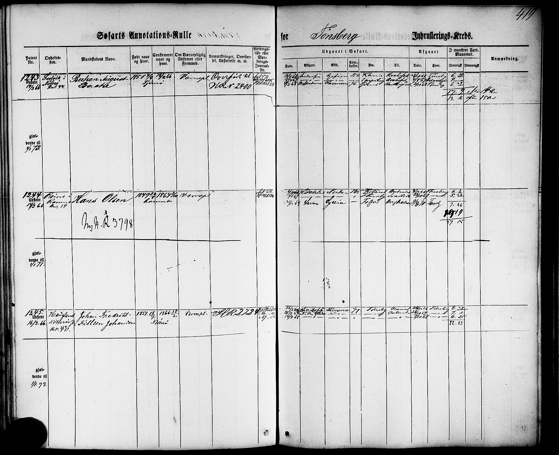 Tønsberg innrulleringskontor, AV/SAKO-A-786/F/Fb/L0001: Annotasjonsrulle Patent nr. 1-1724, 1860-1868, p. 438