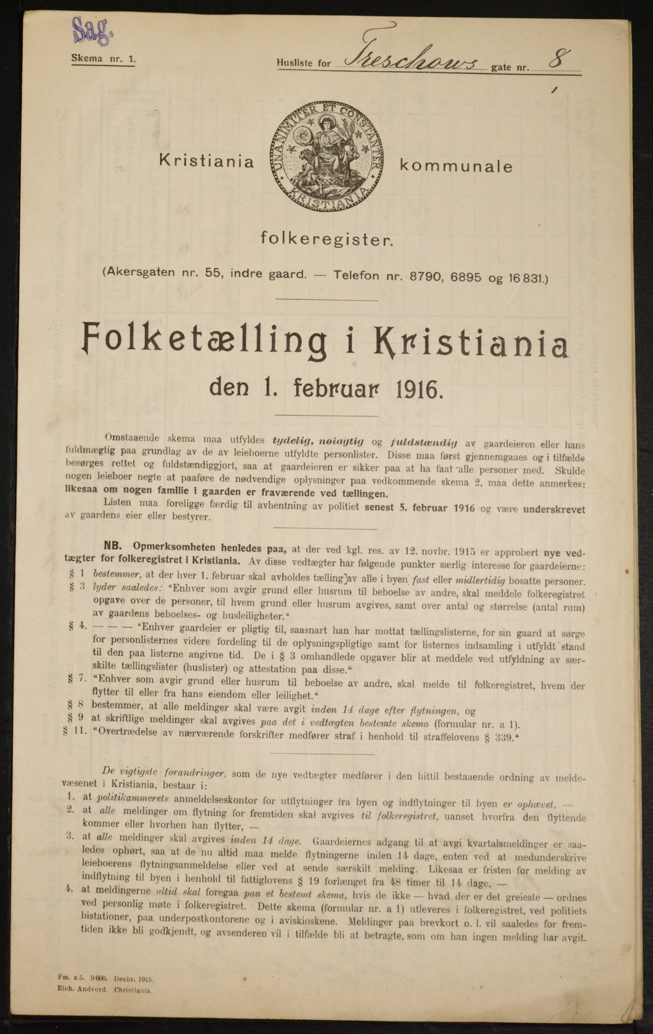 OBA, Municipal Census 1916 for Kristiania, 1916, p. 118765