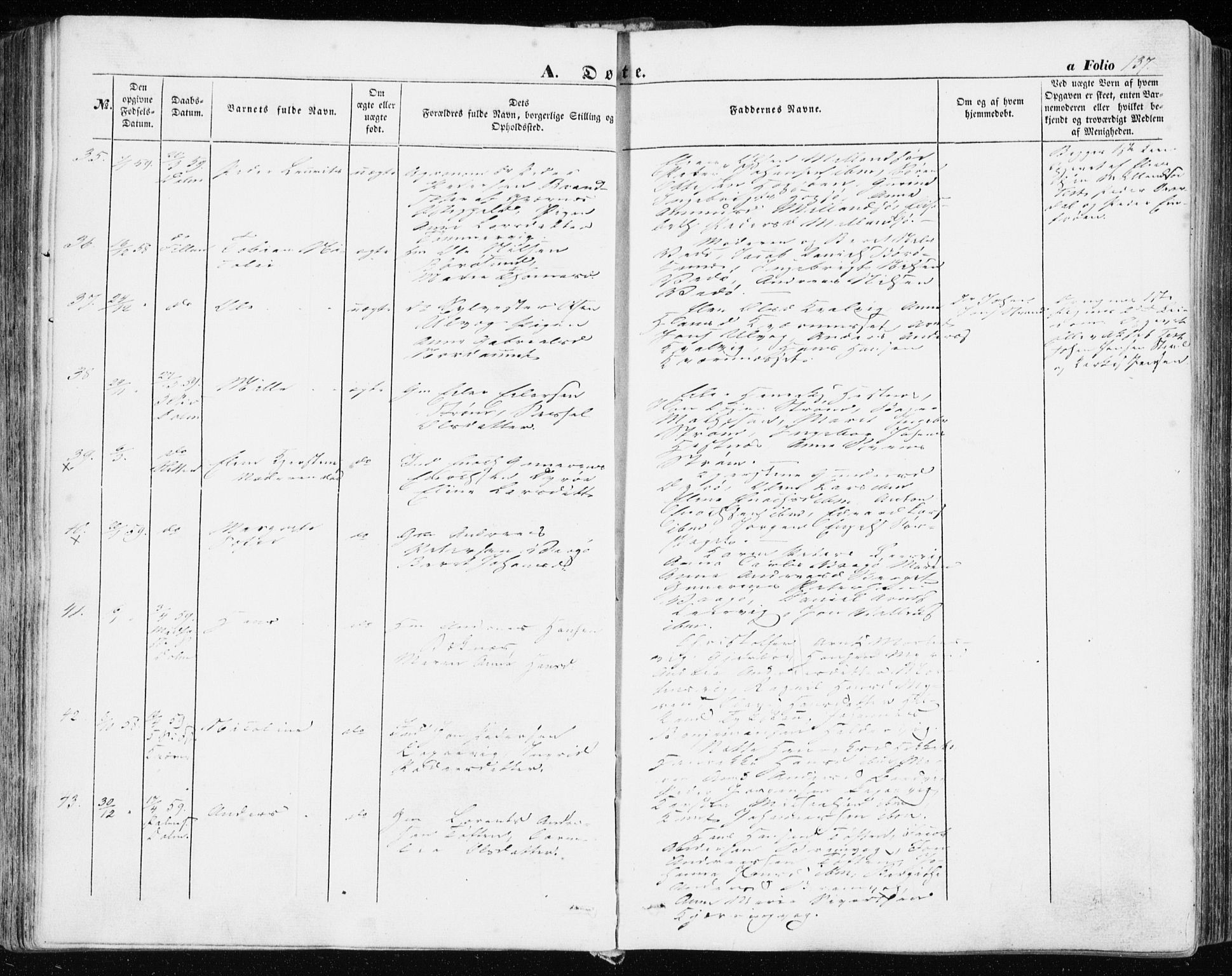 Ministerialprotokoller, klokkerbøker og fødselsregistre - Sør-Trøndelag, SAT/A-1456/634/L0530: Parish register (official) no. 634A06, 1852-1860, p. 137