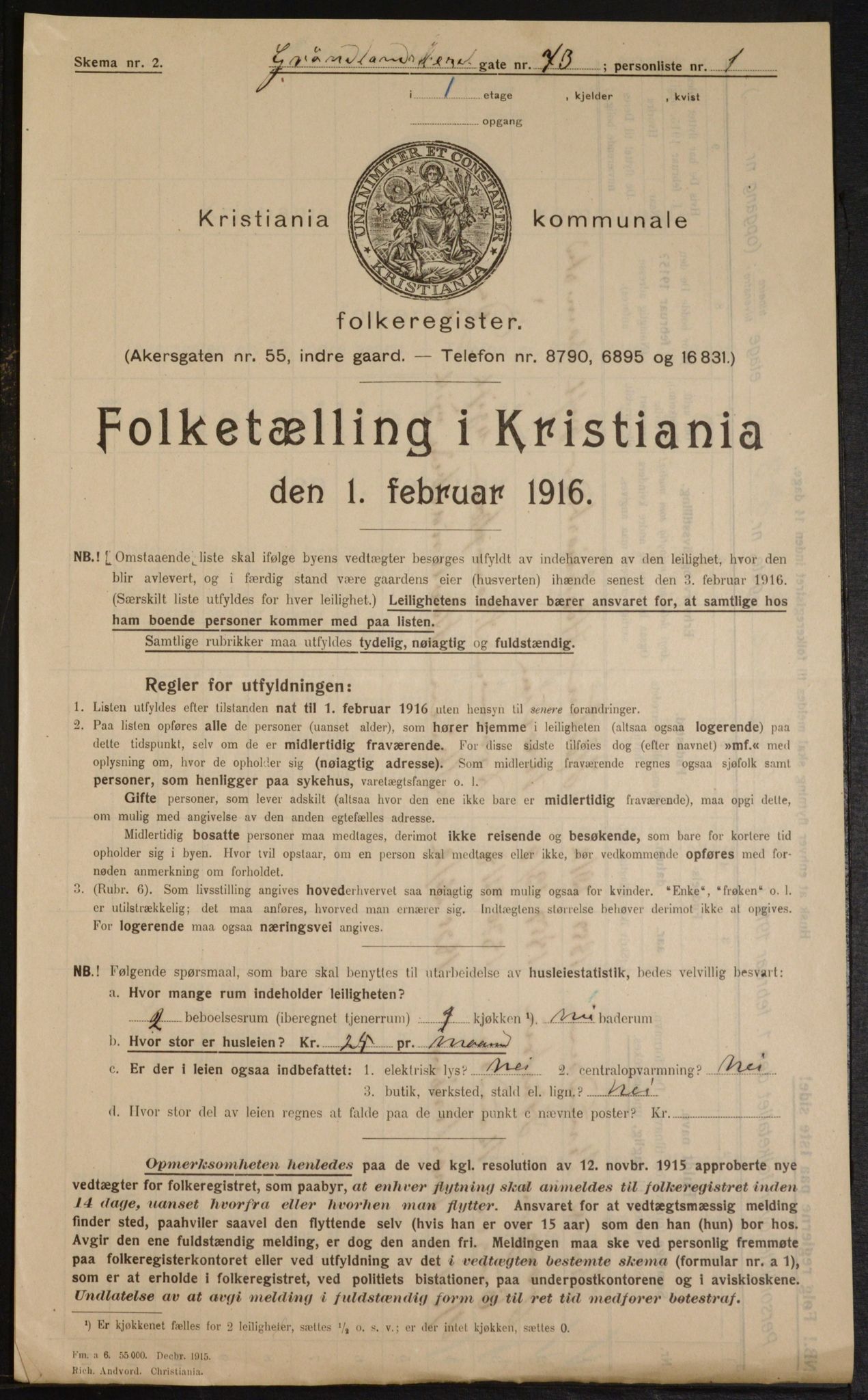 OBA, Municipal Census 1916 for Kristiania, 1916, p. 32792