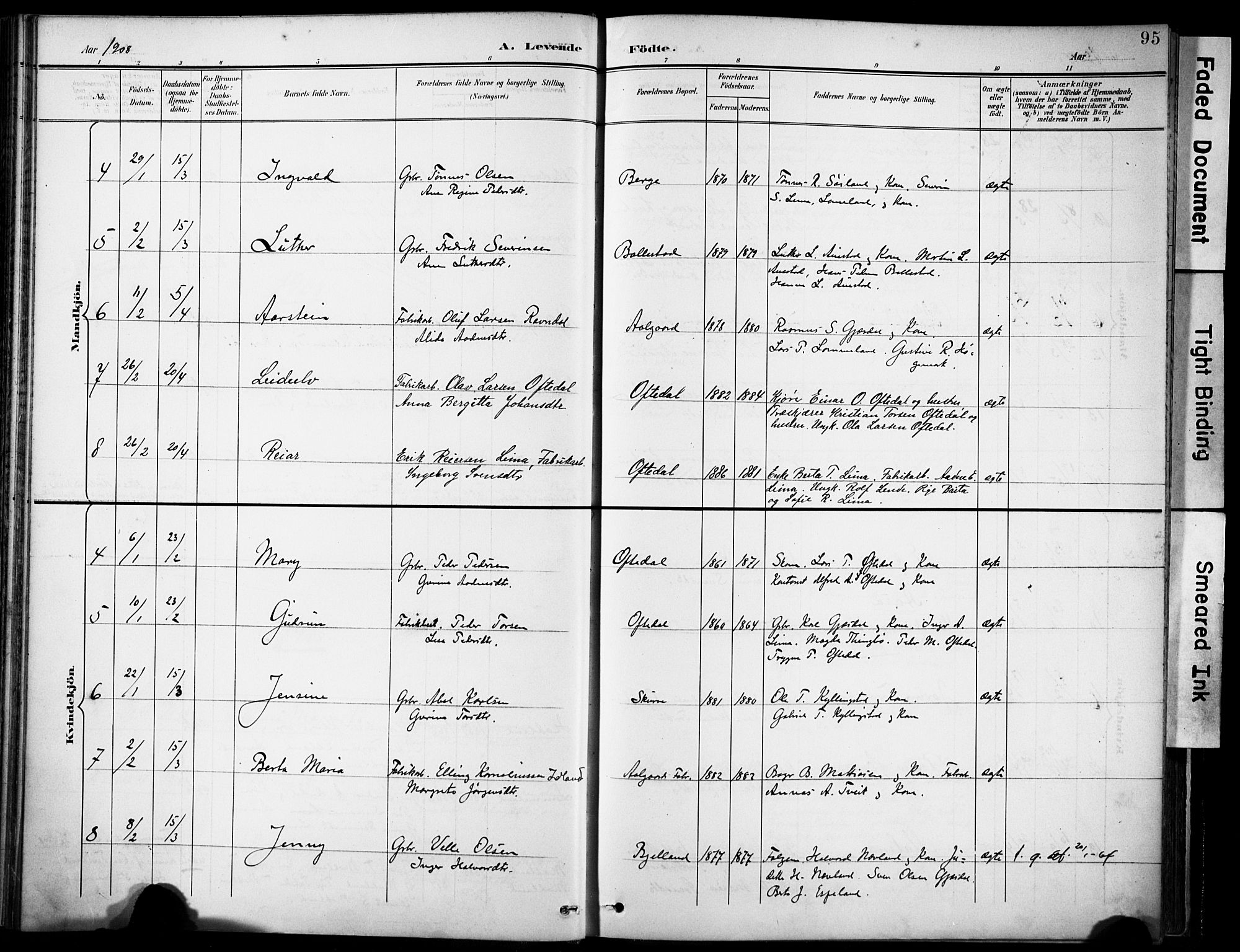 Lye sokneprestkontor, AV/SAST-A-101794/001/30BA/L0012: Parish register (official) no. A 11, 1896-1909, p. 95