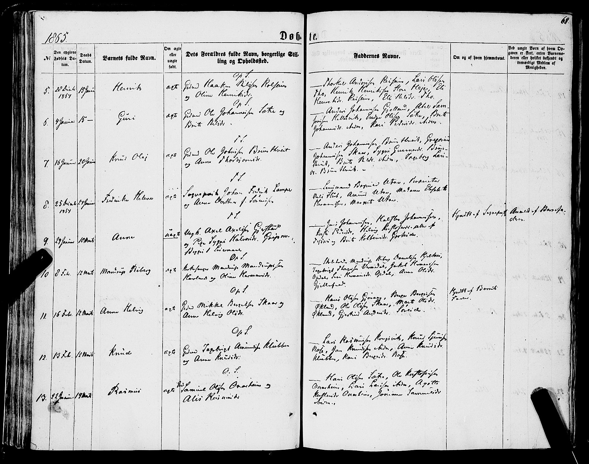 Tysnes sokneprestembete, SAB/A-78601/H/Haa: Parish register (official) no. A 11, 1860-1871, p. 68
