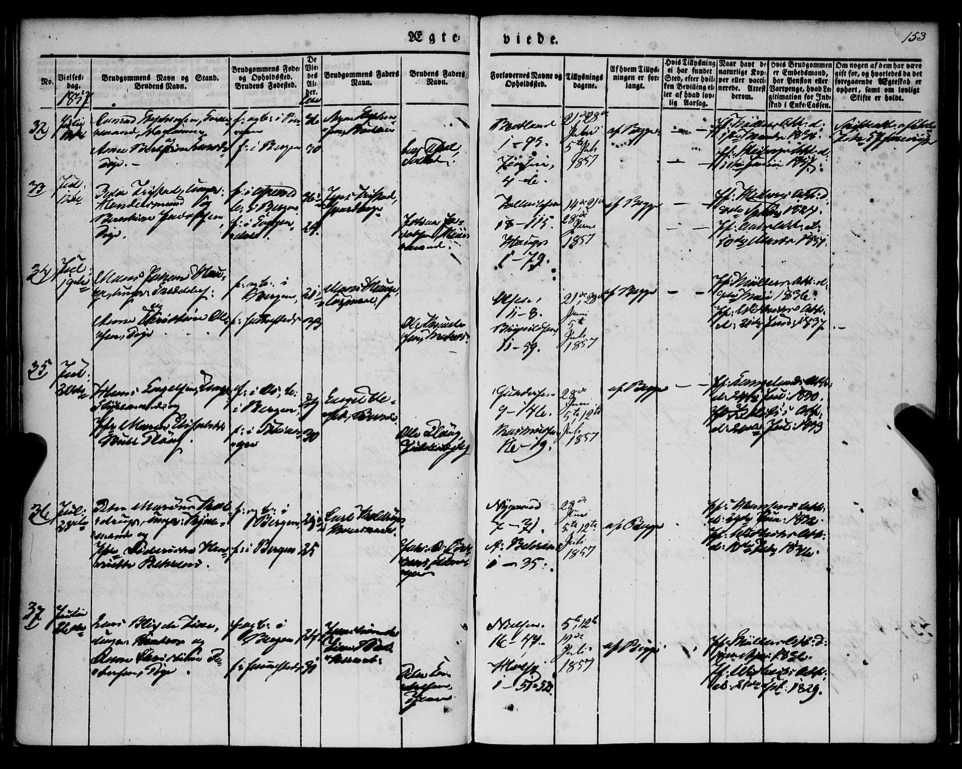 Nykirken Sokneprestembete, AV/SAB-A-77101/H/Haa/L0031: Parish register (official) no. D 1, 1834-1861, p. 153