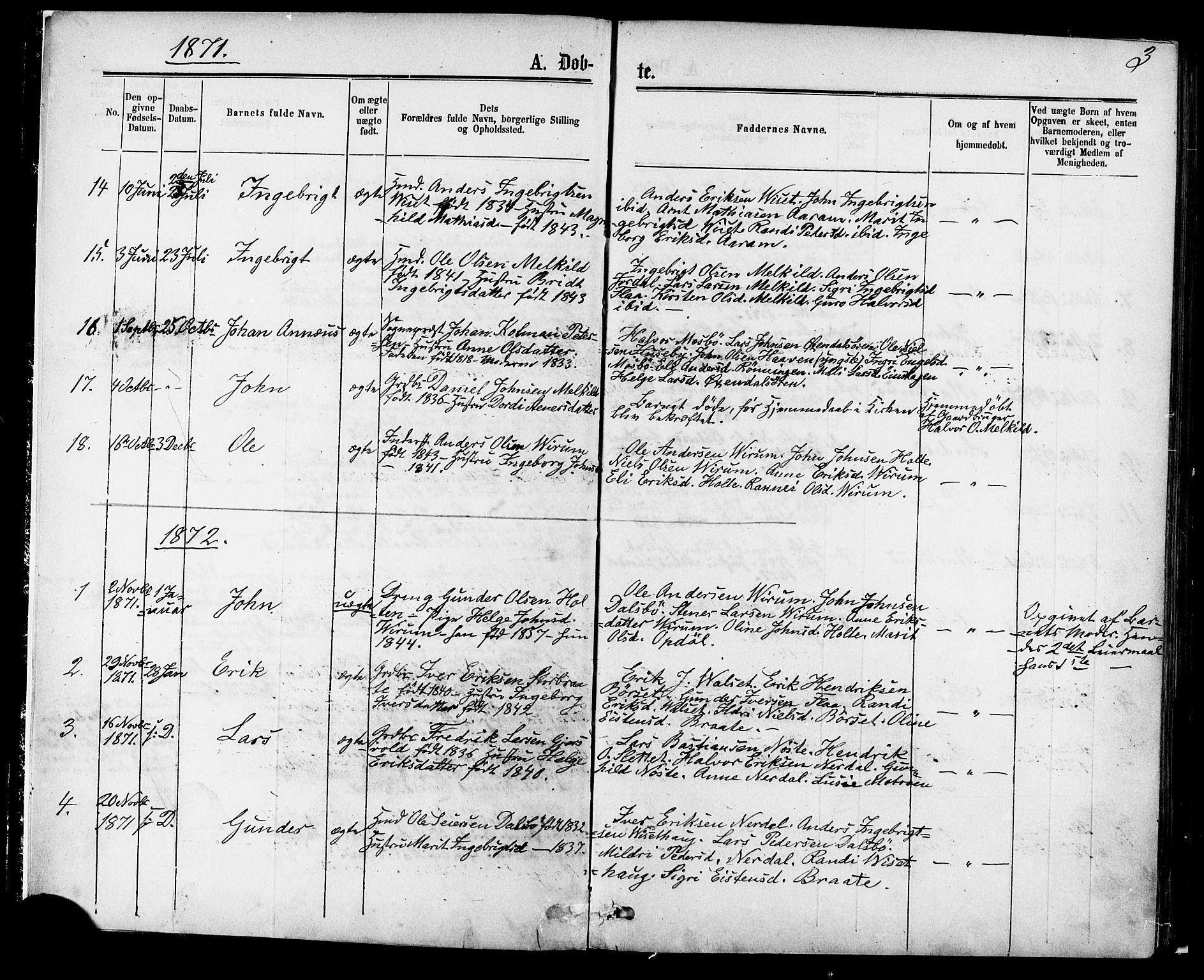 Ministerialprotokoller, klokkerbøker og fødselsregistre - Møre og Romsdal, AV/SAT-A-1454/588/L1005: Parish register (official) no. 588A02, 1871-1885, p. 3