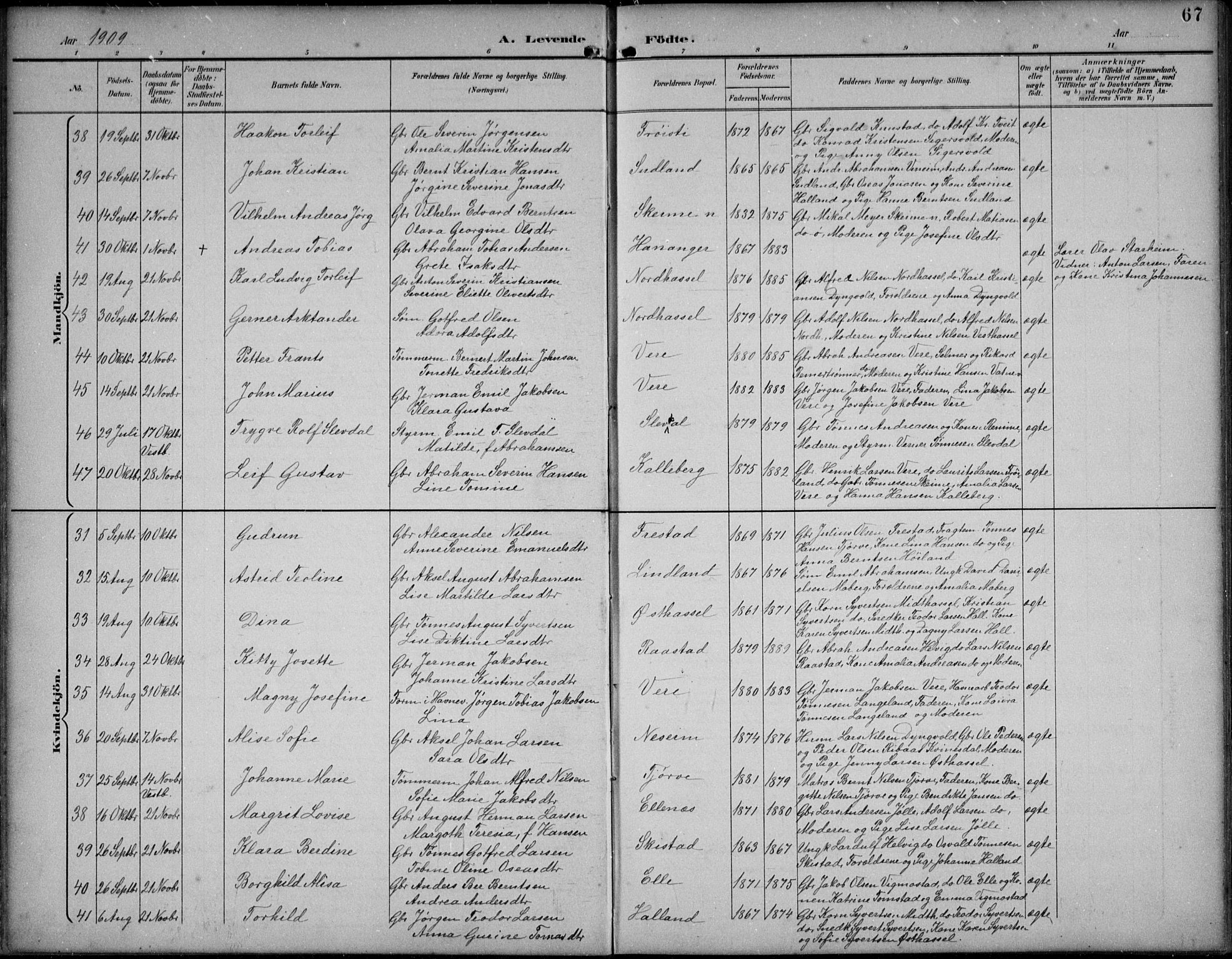 Lista sokneprestkontor, AV/SAK-1111-0027/F/Fb/L0005: Parish register (copy) no. B 5, 1892-1923, p. 67