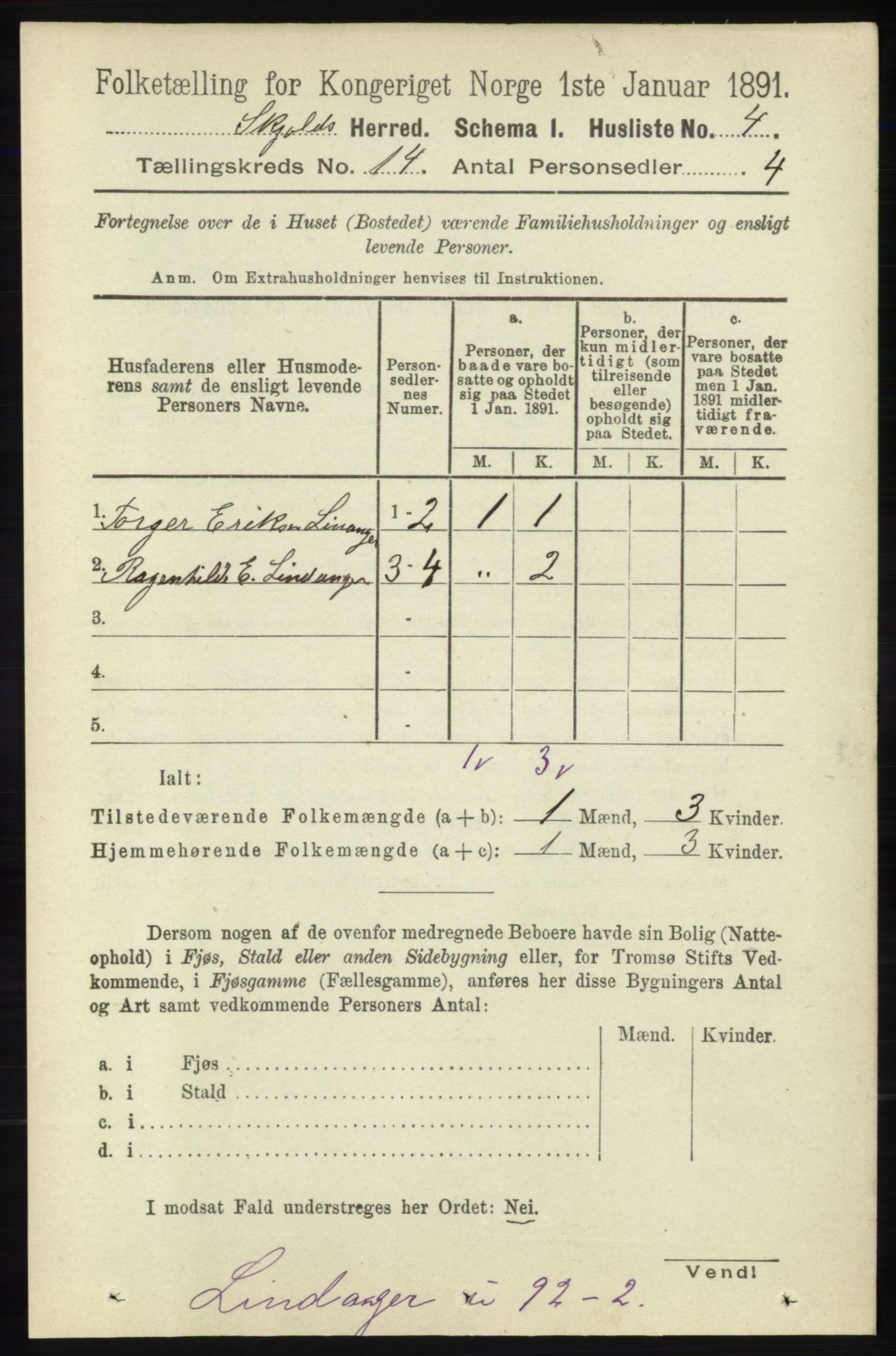 RA, 1891 census for 1154 Skjold, 1891, p. 2532