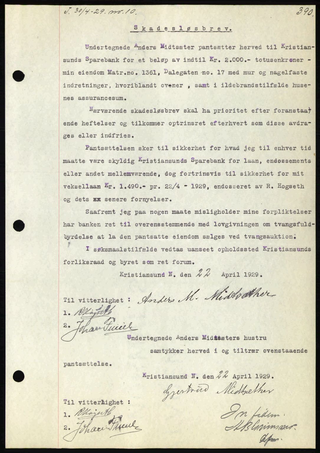 Kristiansund byfogd, AV/SAT-A-4587/A/27: Mortgage book no. 22, 1928-1929, Deed date: 30.04.1929