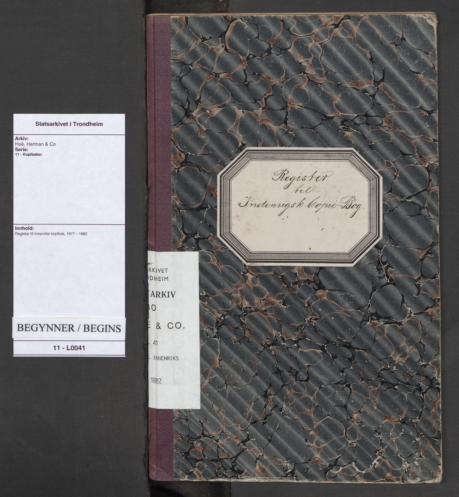 Hoë, Herman & Co, SAT/PA-0280/11/L0041: Register til innenriks kopibok, 1877-1882
