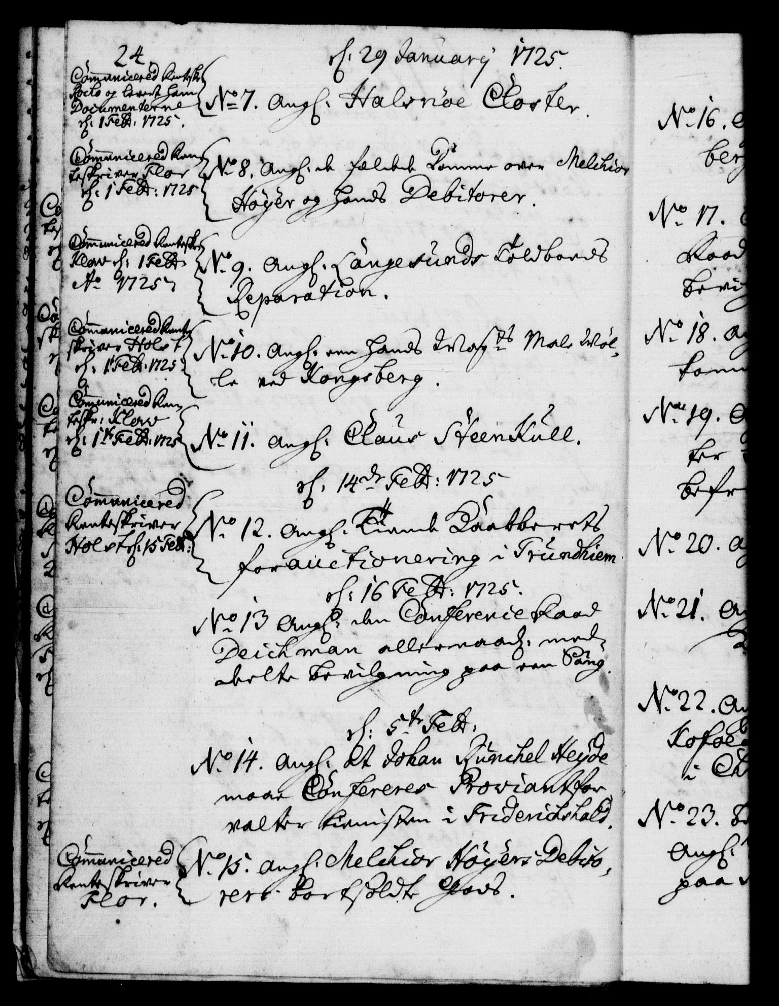 Rentekammeret, Kammerkanselliet, RA/EA-3111/G/Gf/Gfb/L0002: Register til norske relasjons- og resolusjonsprotokoller (merket RK 52.97), 1724-1728, p. 24