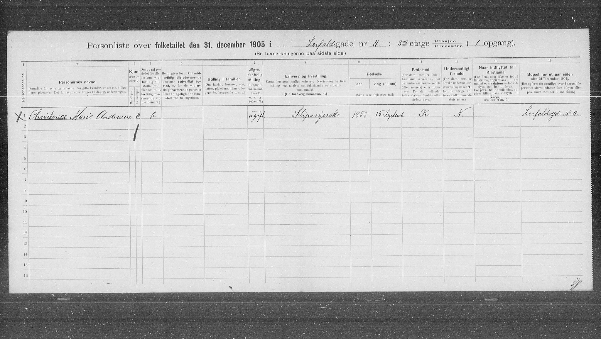 OBA, Municipal Census 1905 for Kristiania, 1905, p. 30205