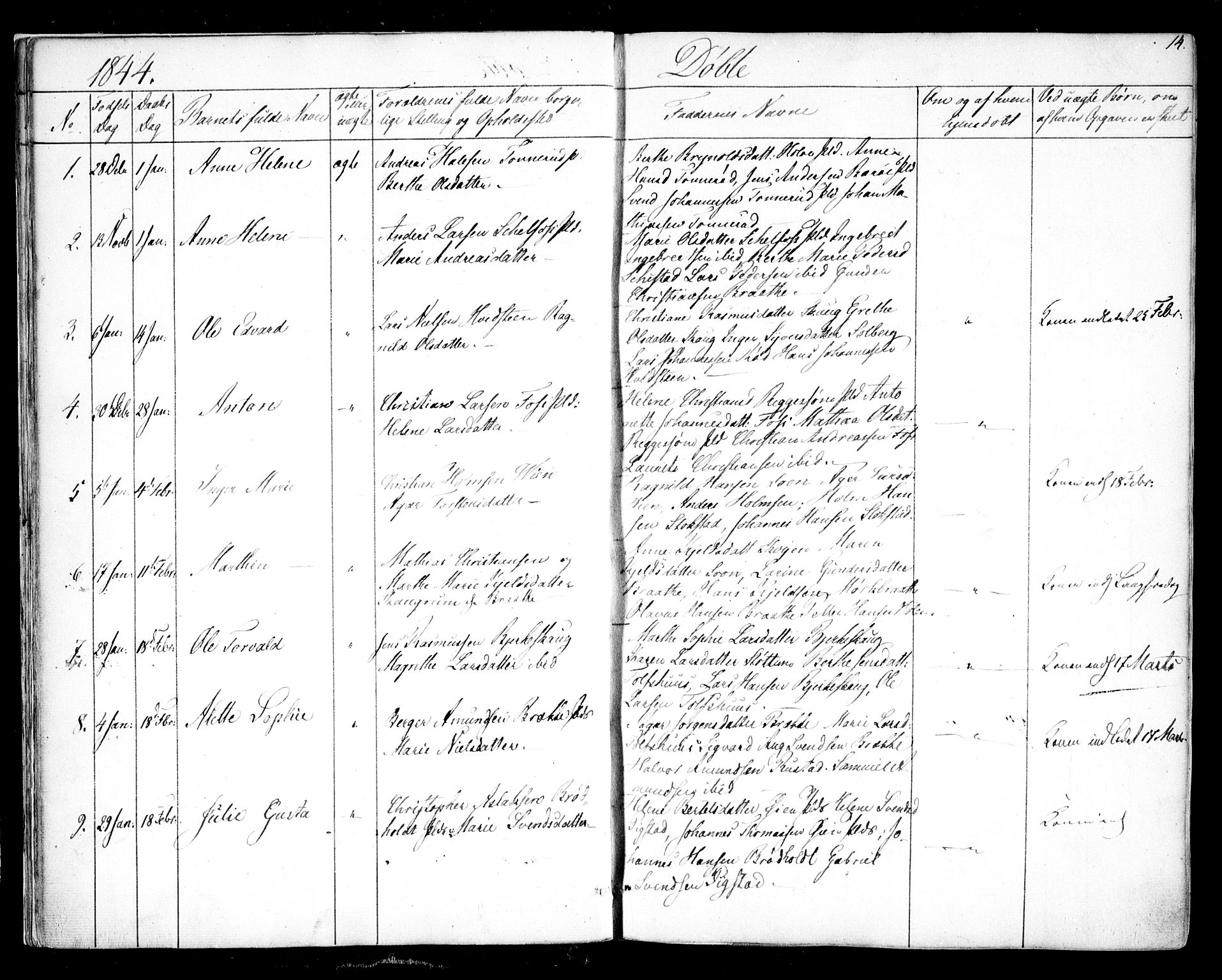 Hobøl prestekontor Kirkebøker, AV/SAO-A-2002/F/Fa/L0003: Parish register (official) no. I 3, 1842-1864, p. 14