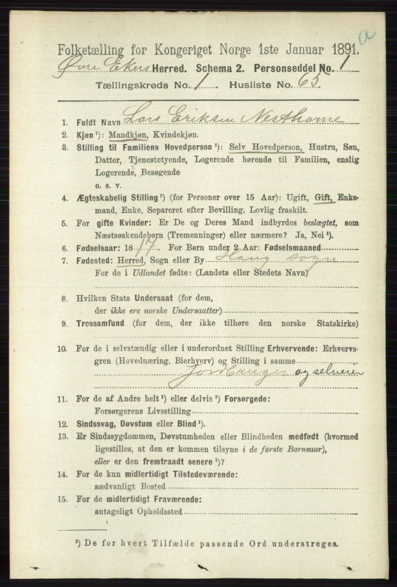 RA, 1891 census for 0624 Øvre Eiker, 1891, p. 464