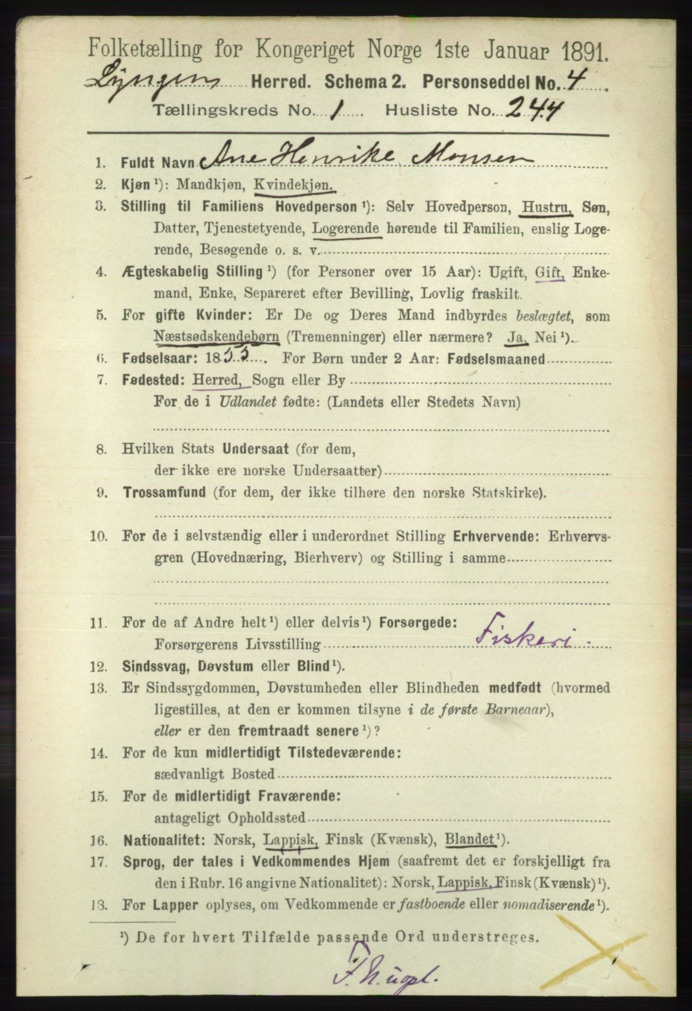RA, 1891 census for 1938 Lyngen, 1891, p. 1901