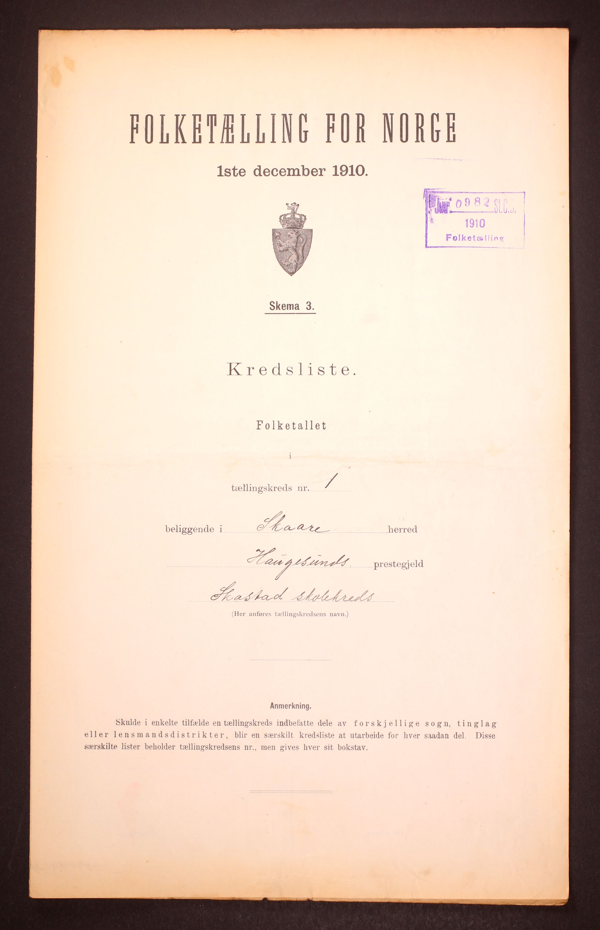 RA, 1910 census for Skåre, 1910, p. 5