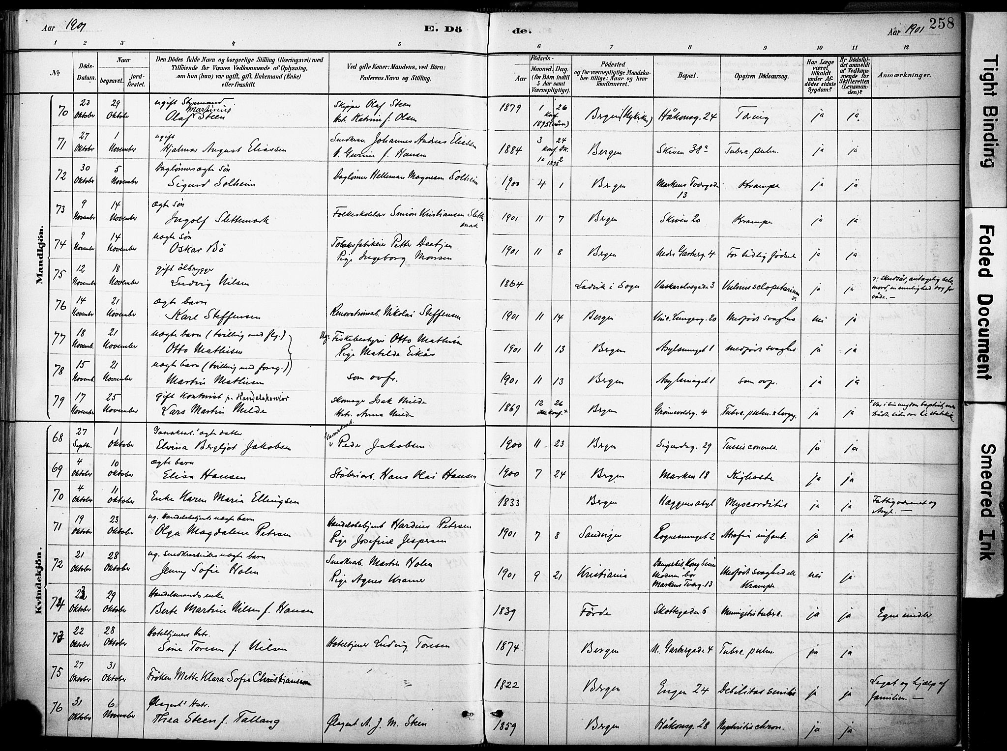 Domkirken sokneprestembete, AV/SAB-A-74801/H/Haa/L0043: Parish register (official) no. E 5, 1882-1904, p. 258