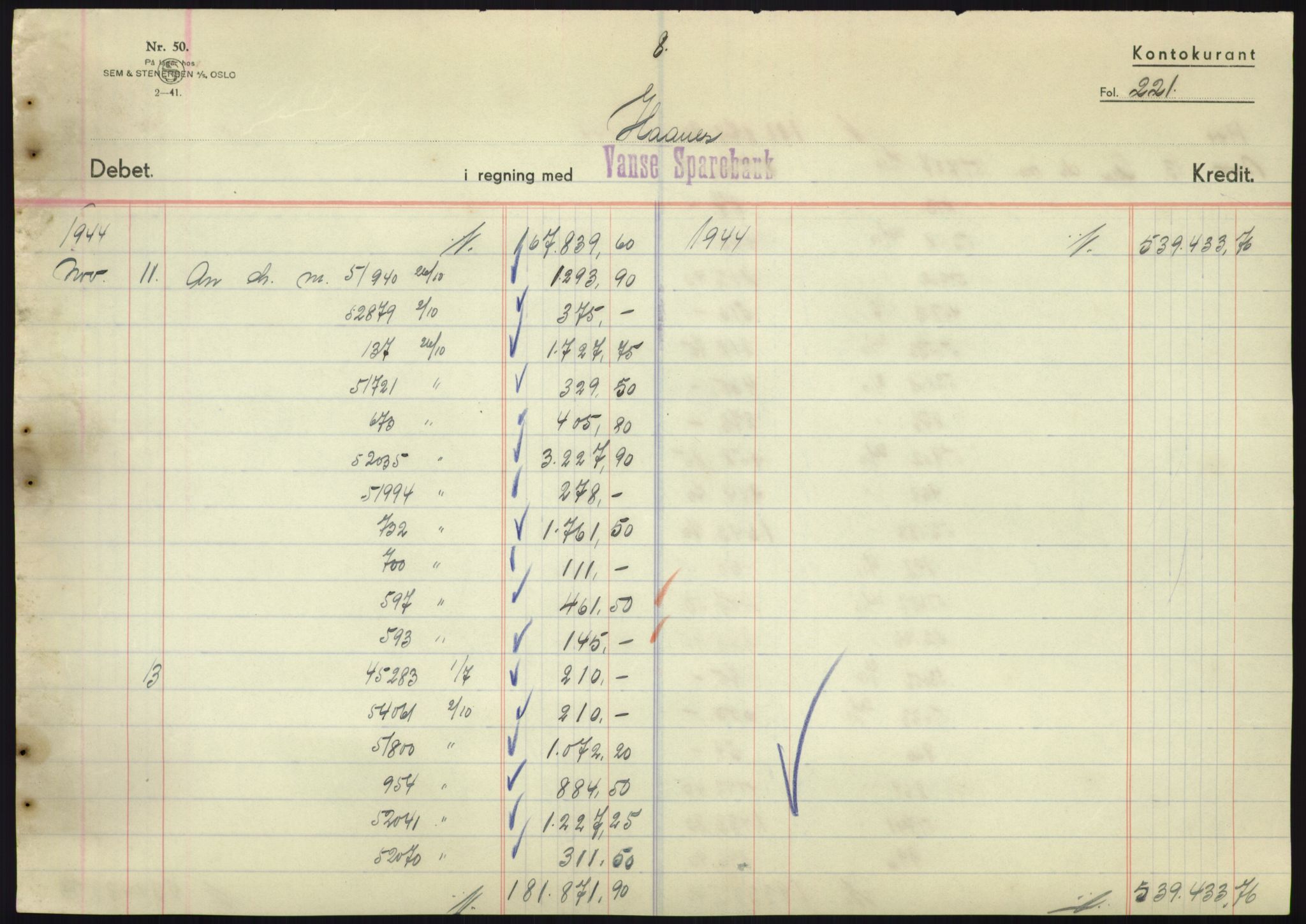 Forsvarsdepartementet, 10. kontor / Oppgjørskontoret, AV/RA-RAFA-1225/D/Db/L0180: Lista oppgjørskontor, 1942-1952, p. 1893