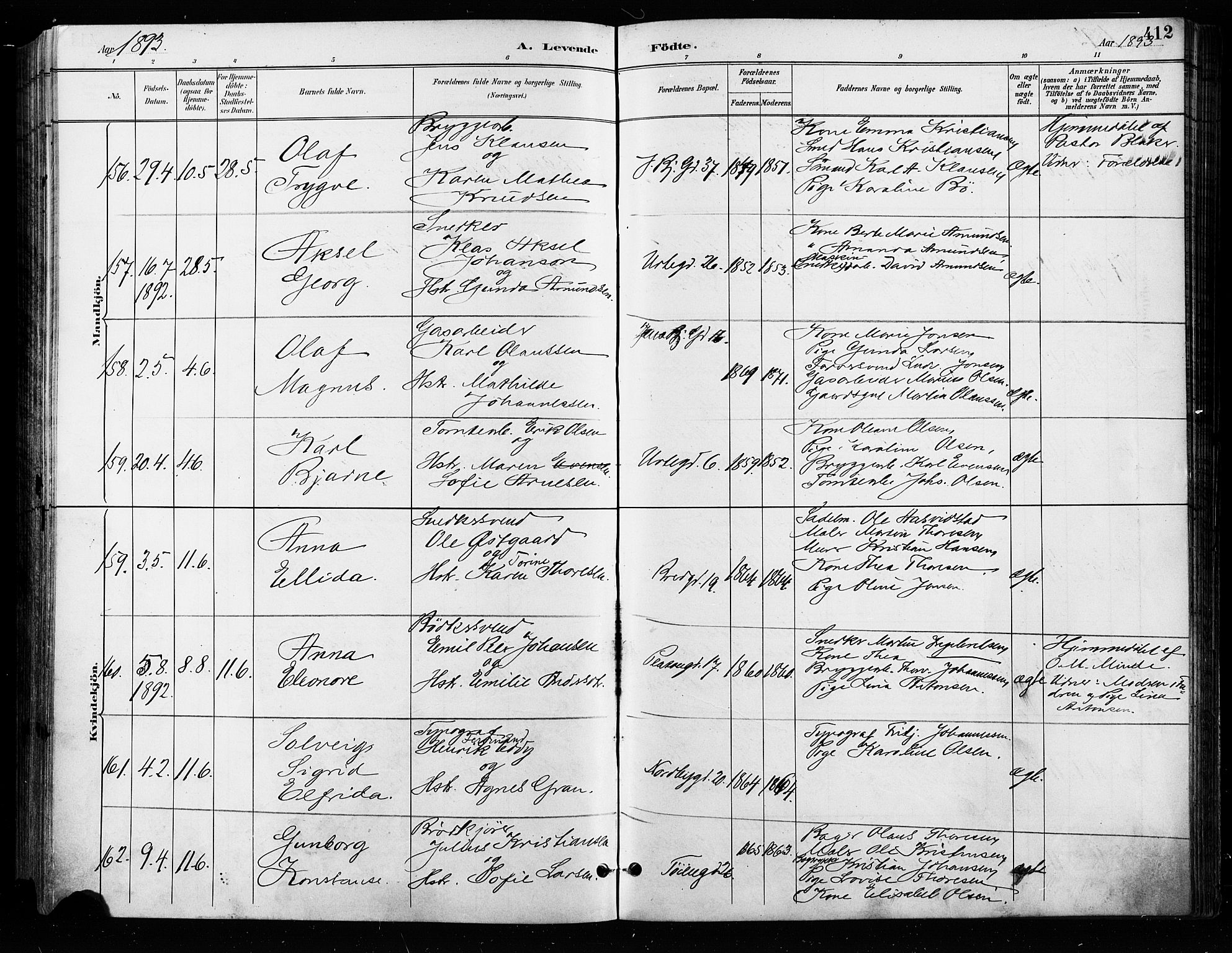 Grønland prestekontor Kirkebøker, AV/SAO-A-10848/F/Fa/L0009: Parish register (official) no. 9, 1888-1893, p. 412