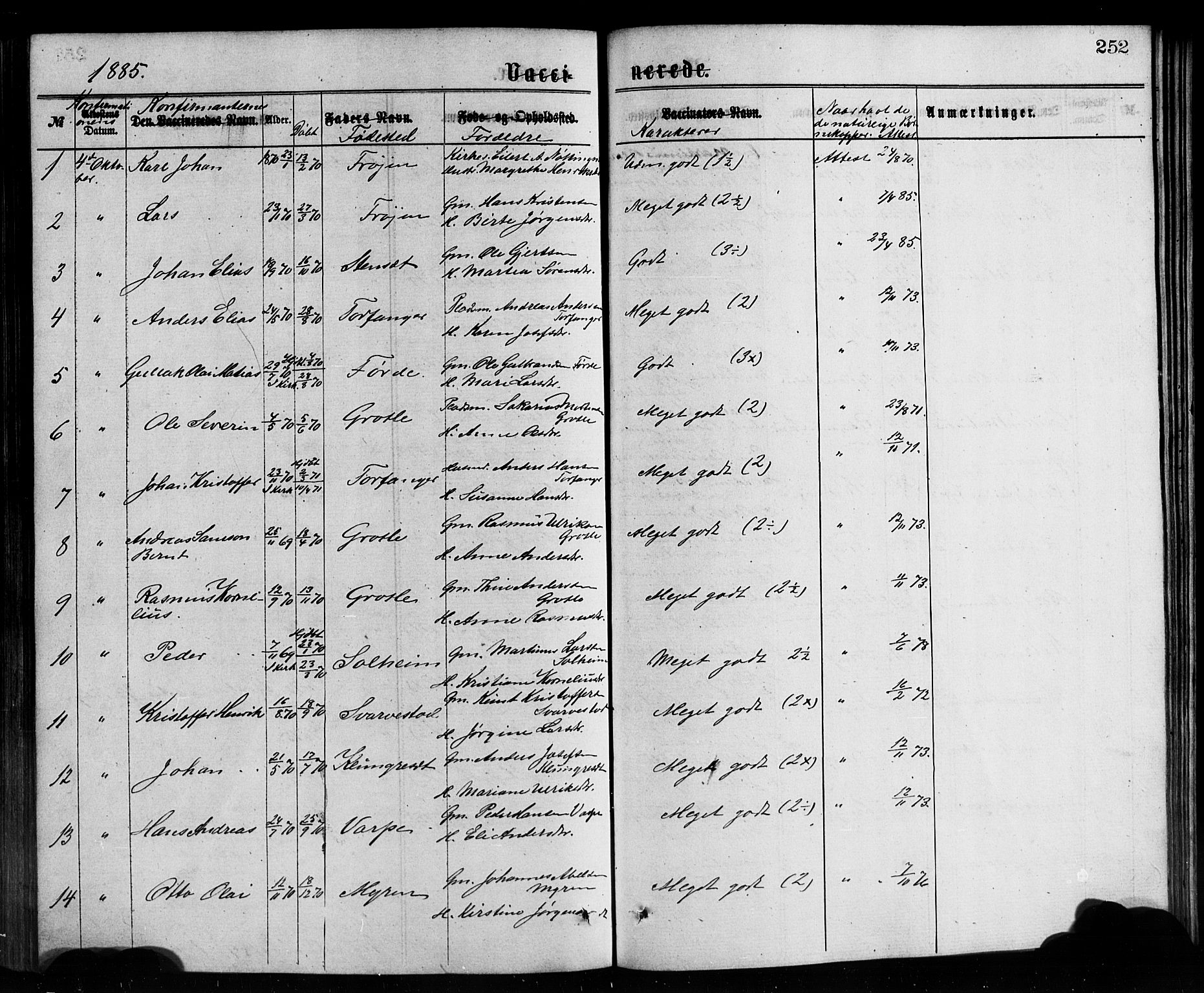 Bremanger sokneprestembete, SAB/A-82201/H/Hab/Haba/L0002: Parish register (copy) no. A 2, 1866-1889, p. 252