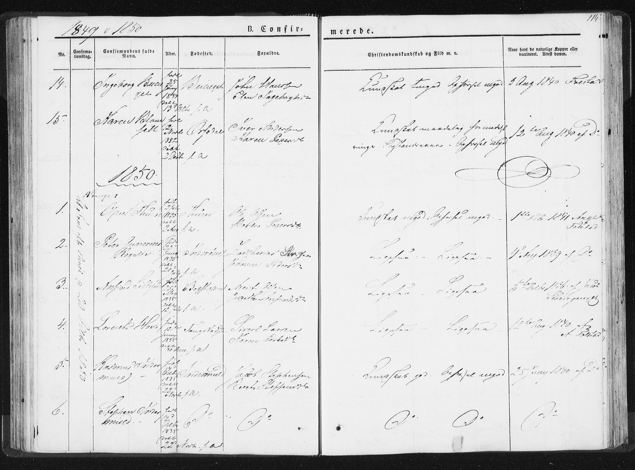 Ministerialprotokoller, klokkerbøker og fødselsregistre - Nord-Trøndelag, SAT/A-1458/744/L0418: Parish register (official) no. 744A02, 1843-1866, p. 114