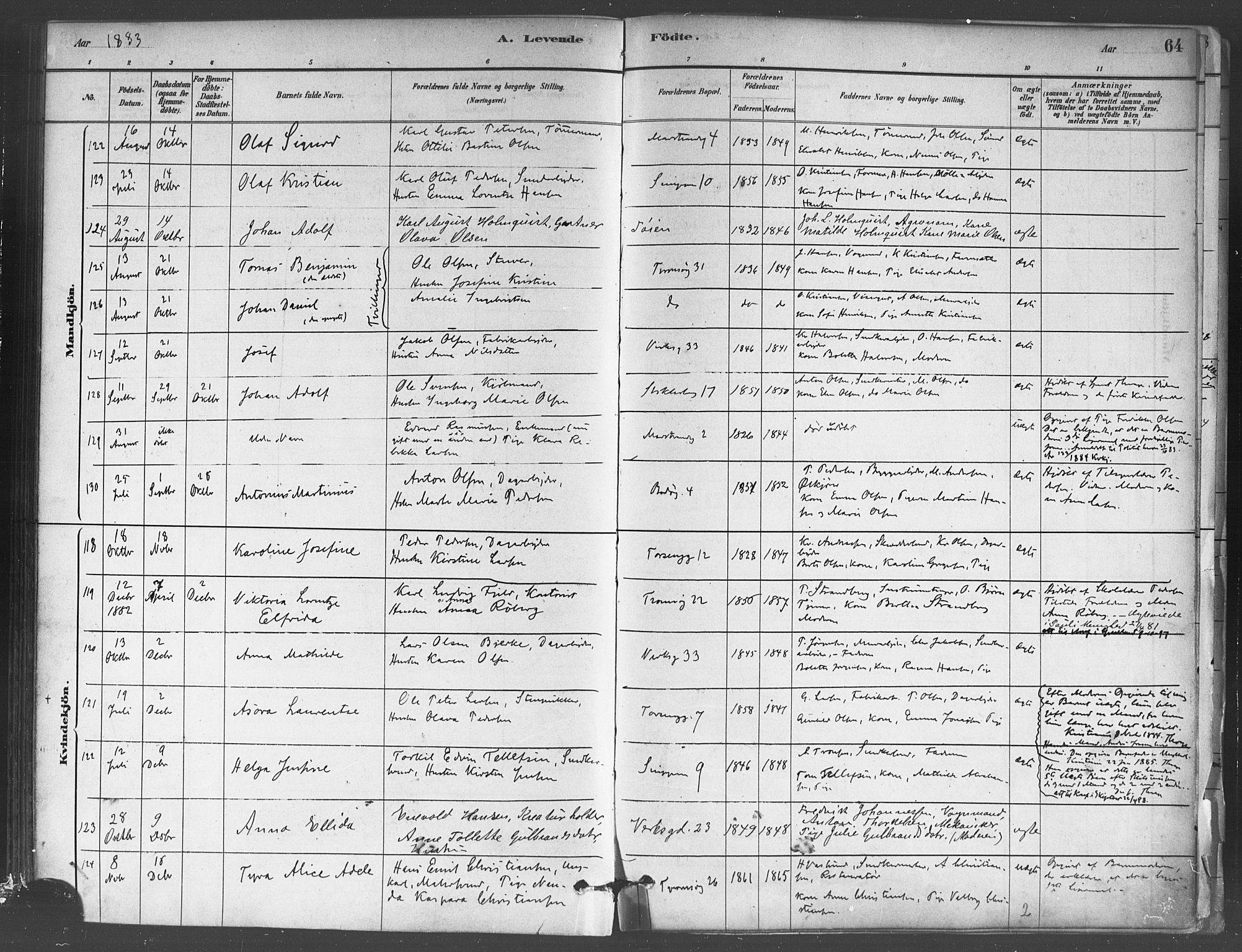 Petrus prestekontor Kirkebøker, SAO/A-10872/F/Fa/L0001: Parish register (official) no. 1, 1880-1887, p. 64