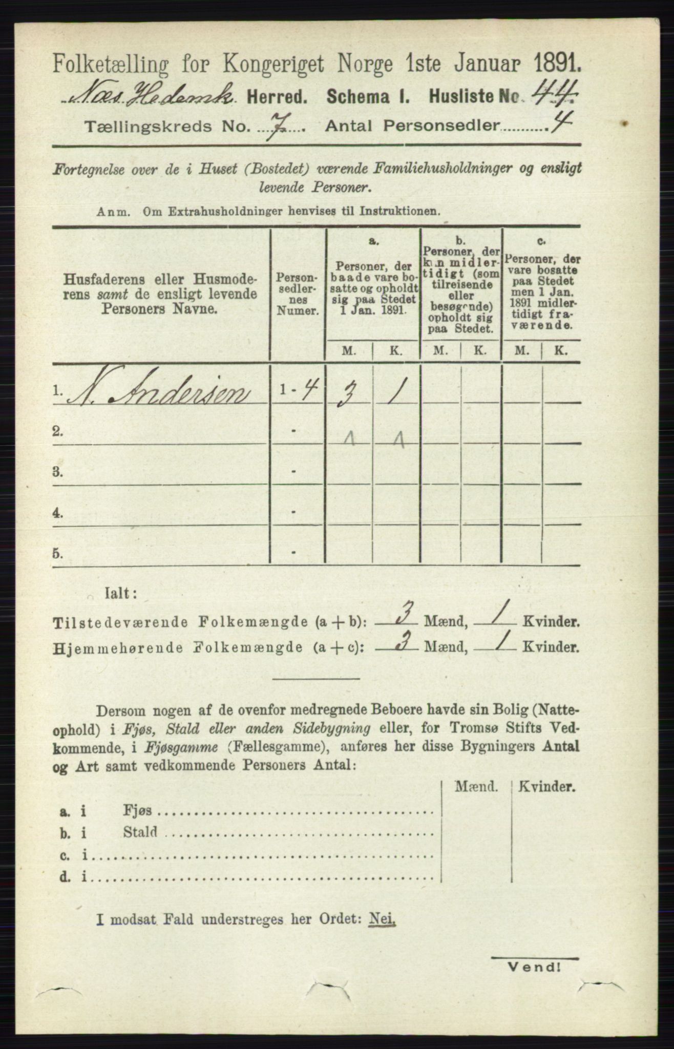 RA, 1891 census for 0411 Nes, 1891, p. 3872