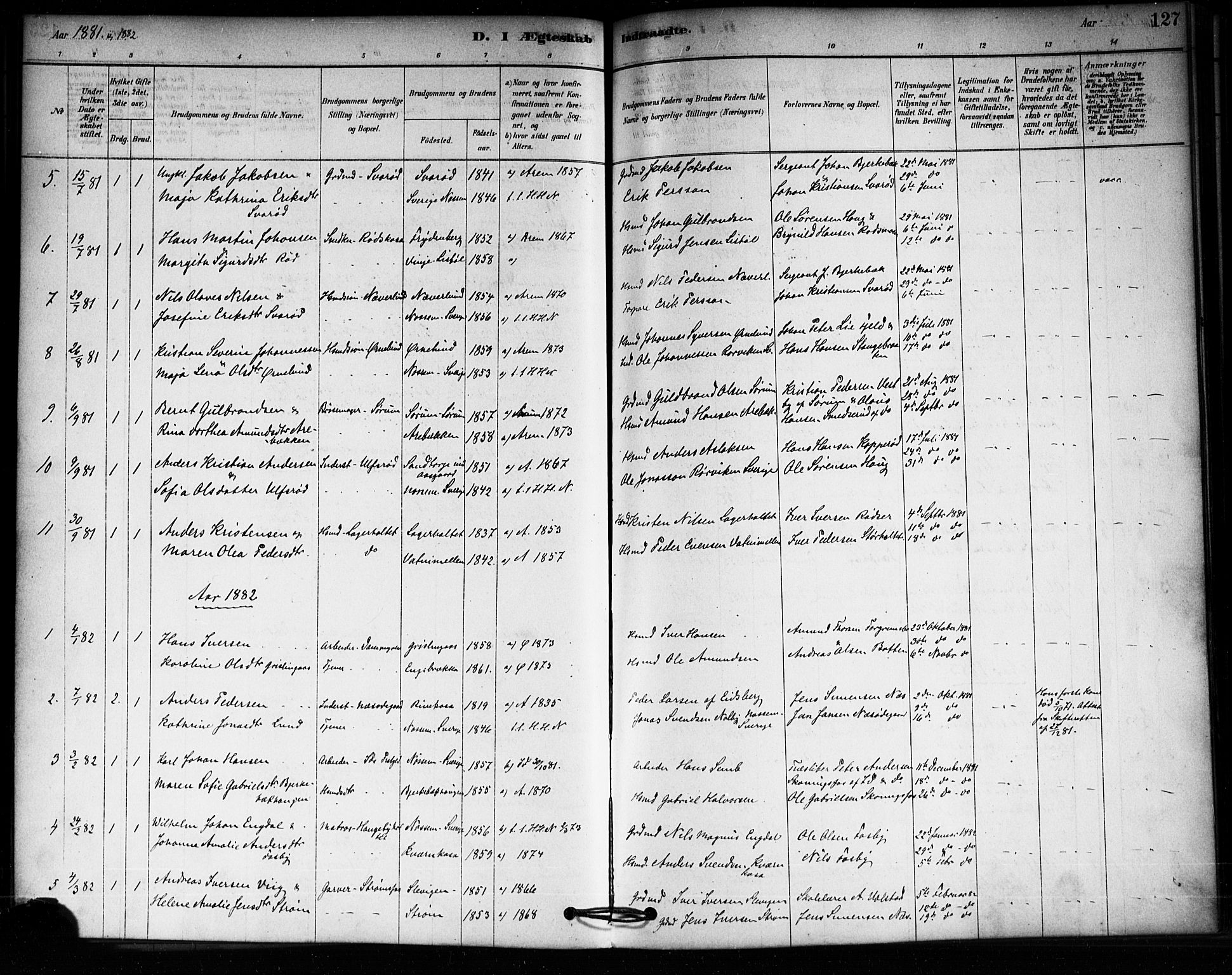 Aremark prestekontor Kirkebøker, SAO/A-10899/F/Fa/L0005: Parish register (official) no. I 5, 1878-1897, p. 127