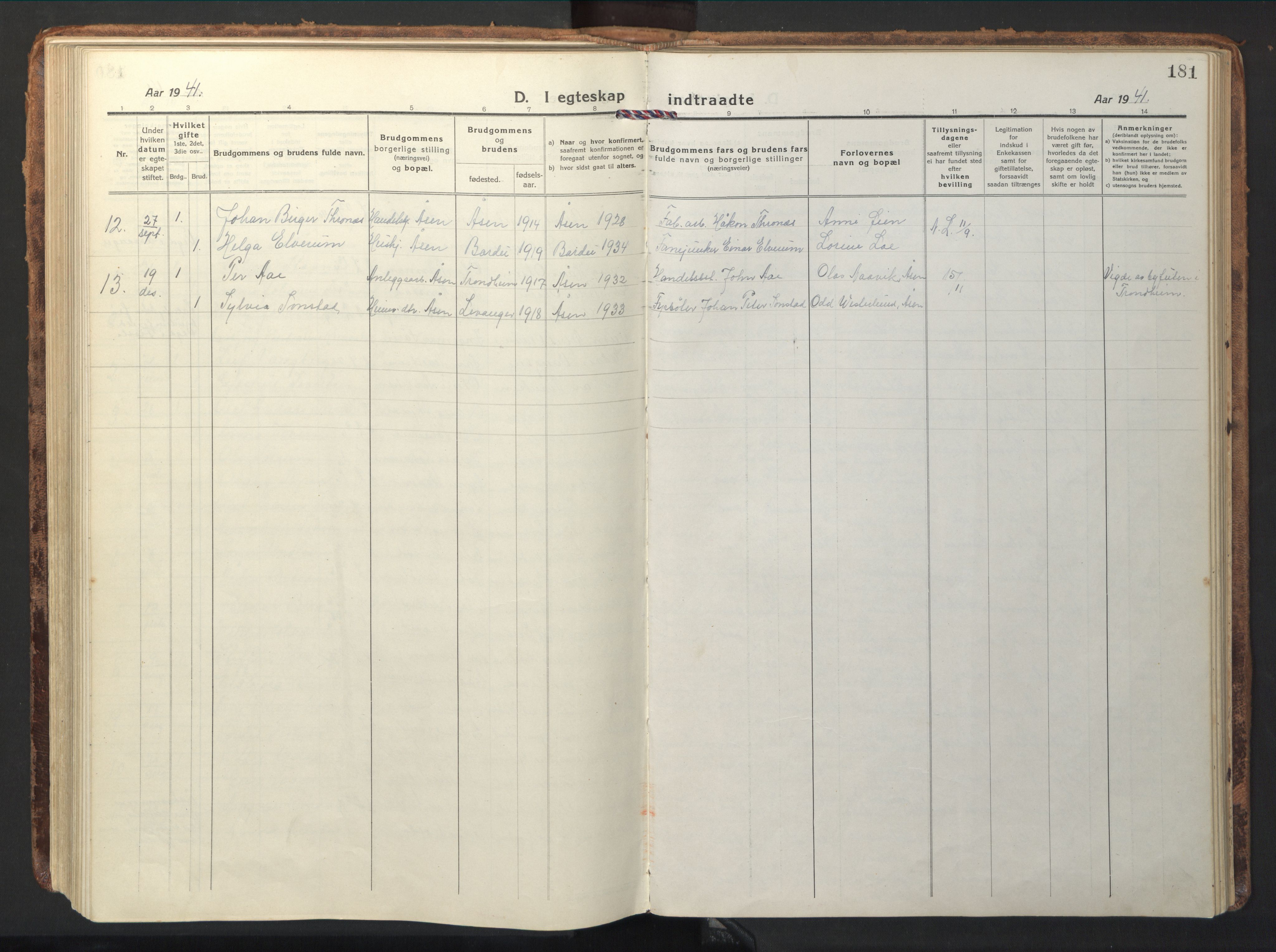 Ministerialprotokoller, klokkerbøker og fødselsregistre - Nord-Trøndelag, SAT/A-1458/714/L0136: Parish register (copy) no. 714C05, 1918-1957, p. 181